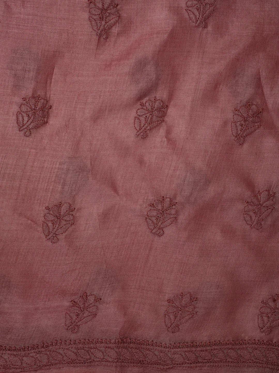 Ada Hand Embroidered Dusty Peach Silk Lucknowi Chikankari Unstitched Suit Piece 01A722306