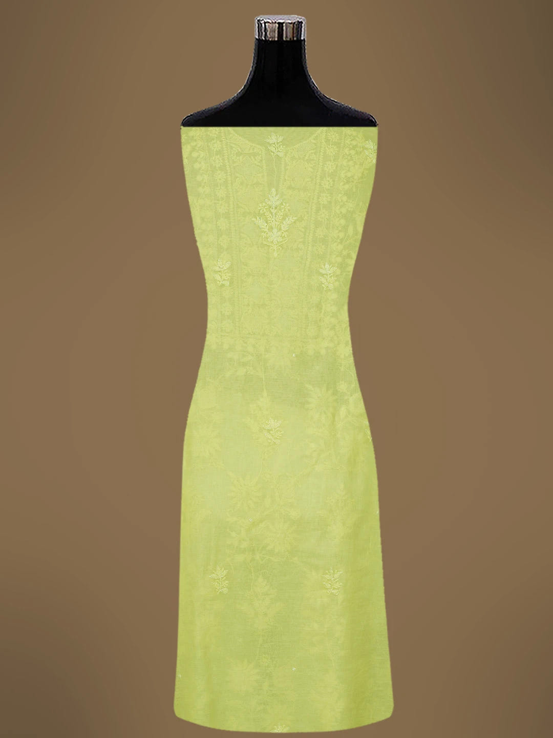 Ada Hand Embroidered Lemon Chanderi Lucknowi Chikankari Unstitched Kurta Dupatta Set With Cutdana Work 01A599518