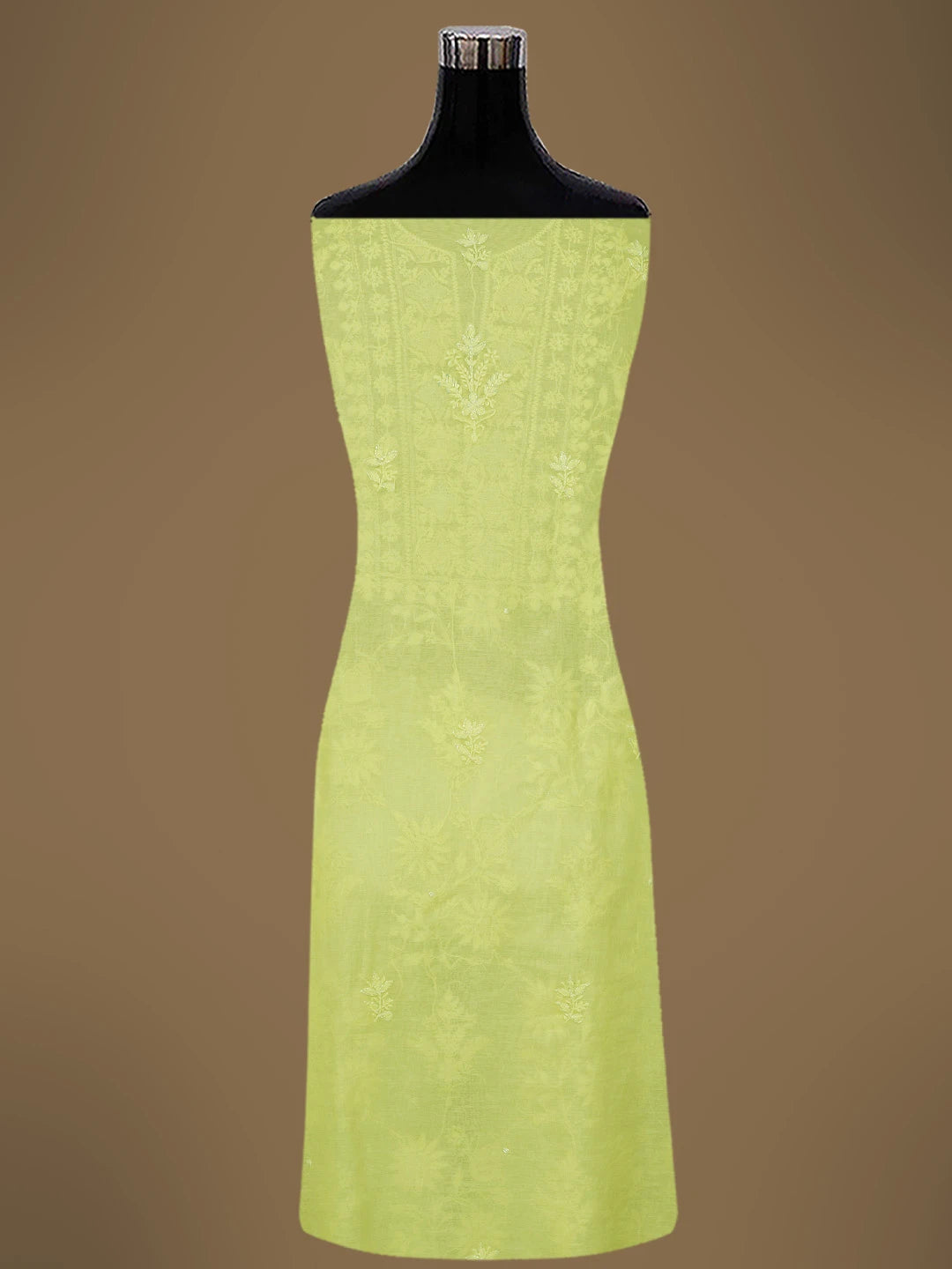 Ada Hand Embroidered Lemon Chanderi Lucknowi Chikankari Unstitched Kurta Dupatta Set With Cutdana Work 01A599518