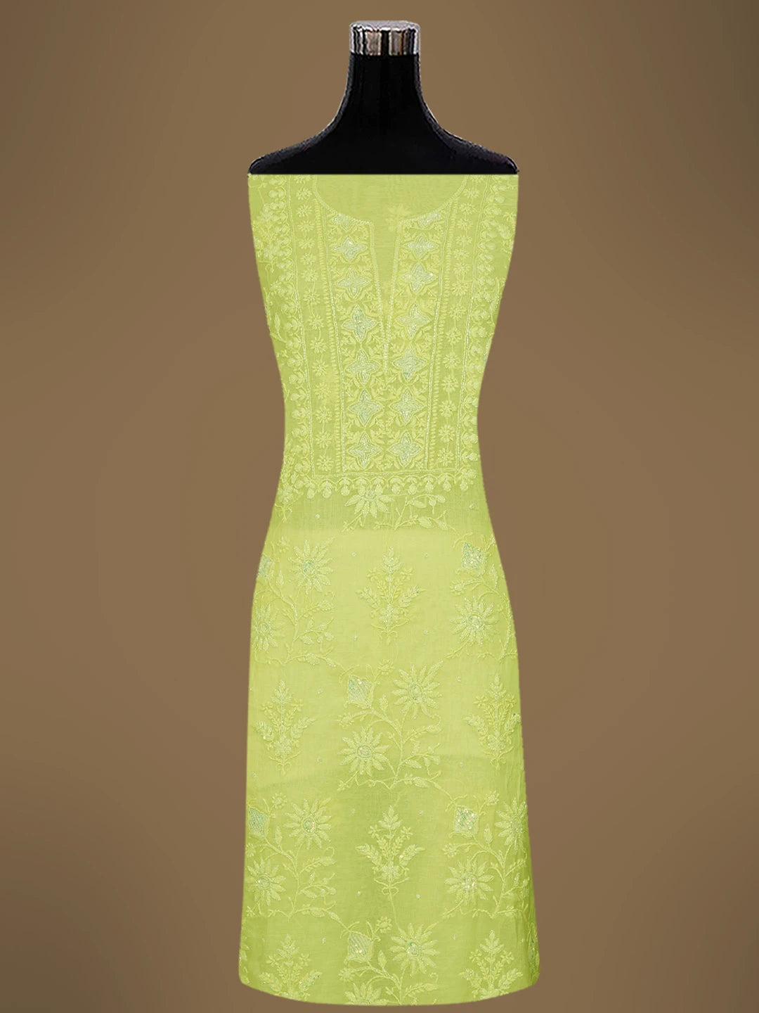 Ada Hand Embroidered Lemon Chanderi Lucknowi Chikankari Unstitched Kurta Dupatta Set With Cutdana Work 01A599518