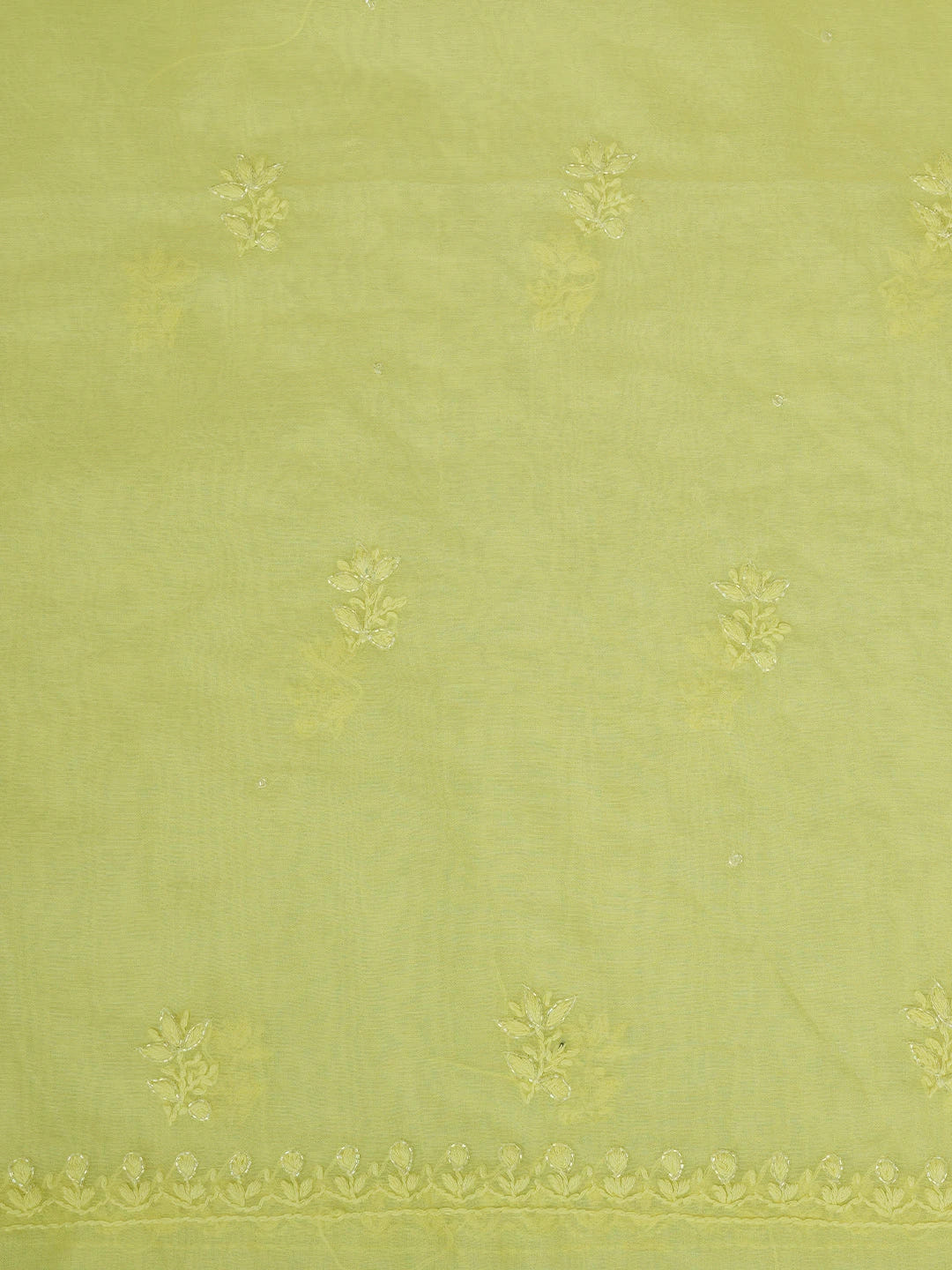 Ada Hand Embroidered Lemon Chanderi Lucknowi Chikankari Unstitched Kurta Dupatta Set With Cutdana Work 01A599518