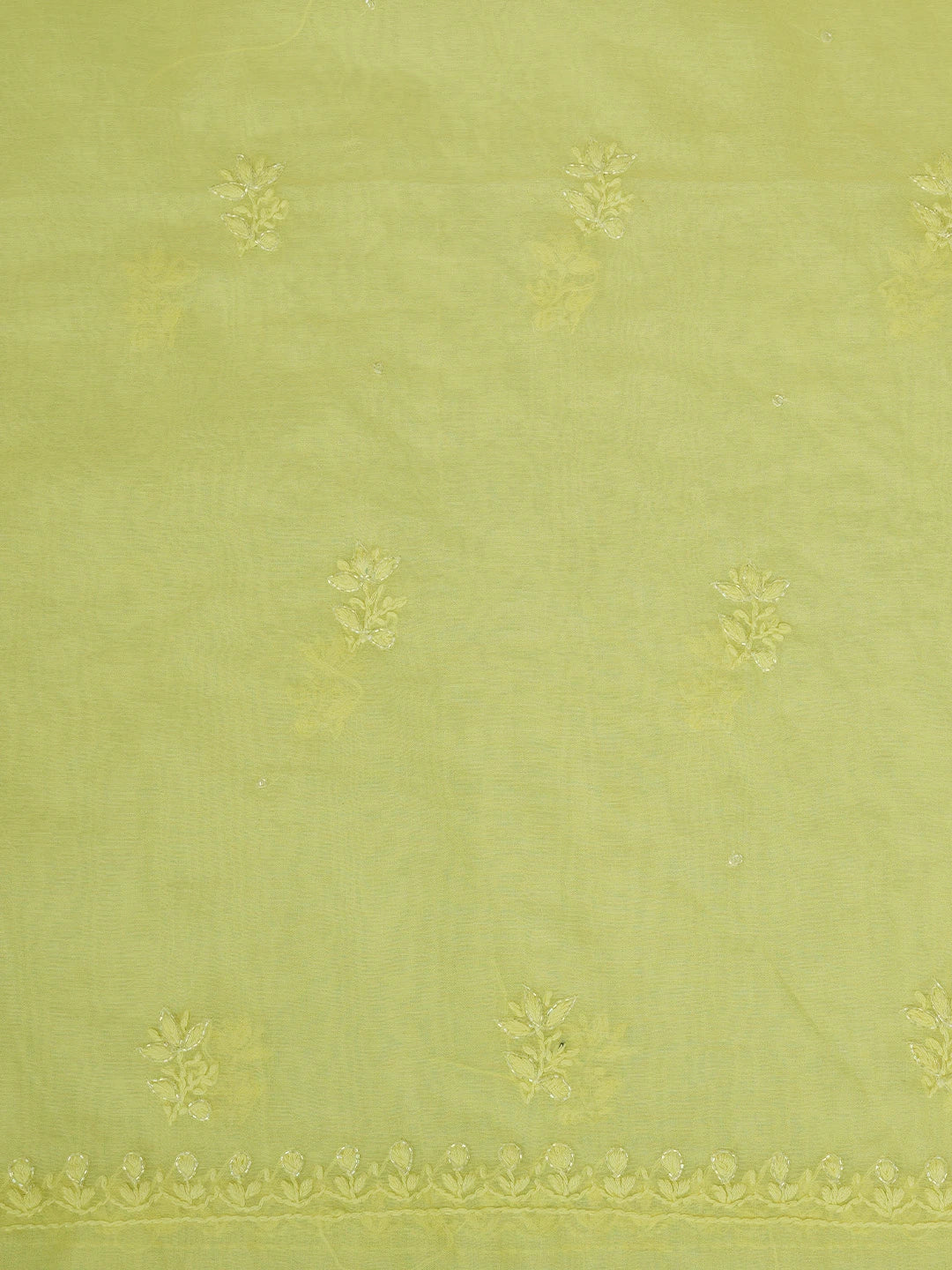 Ada Hand Embroidered Lemon Chanderi Lucknowi Chikankari Unstitched Kurta Dupatta Set With Cutdana Work 01A599518