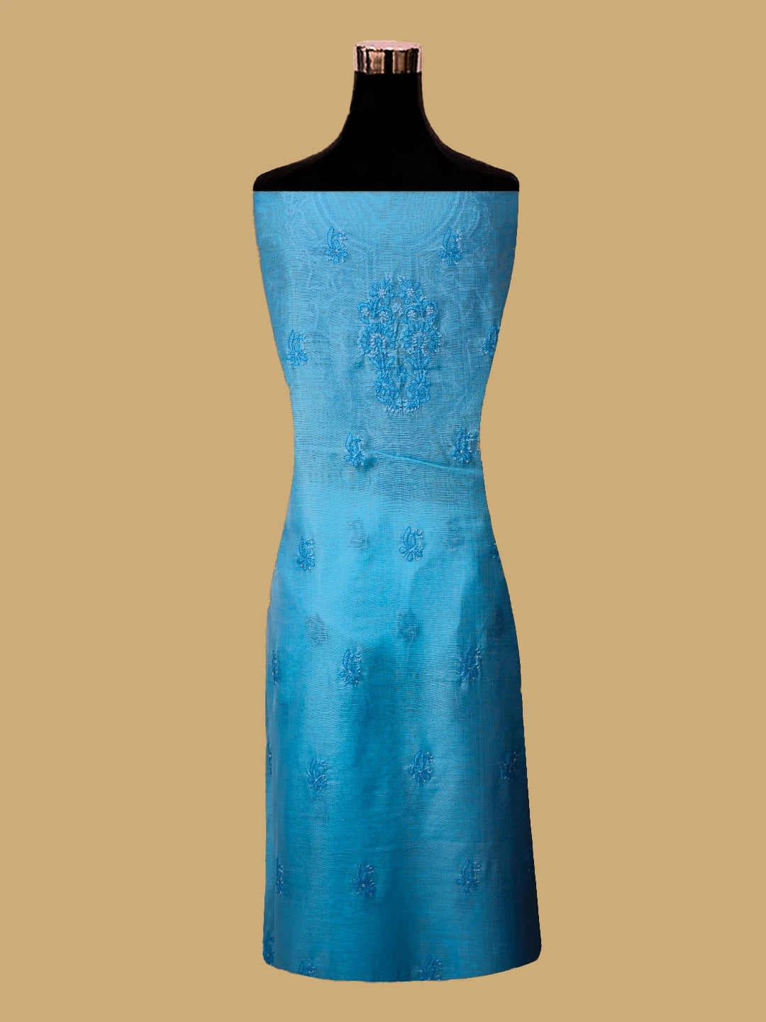 Ada Hand Embroidered Dodger Blue Chanderi Lucknowi Chikankari Unstitched Kurta Dupatta Set 01A726623