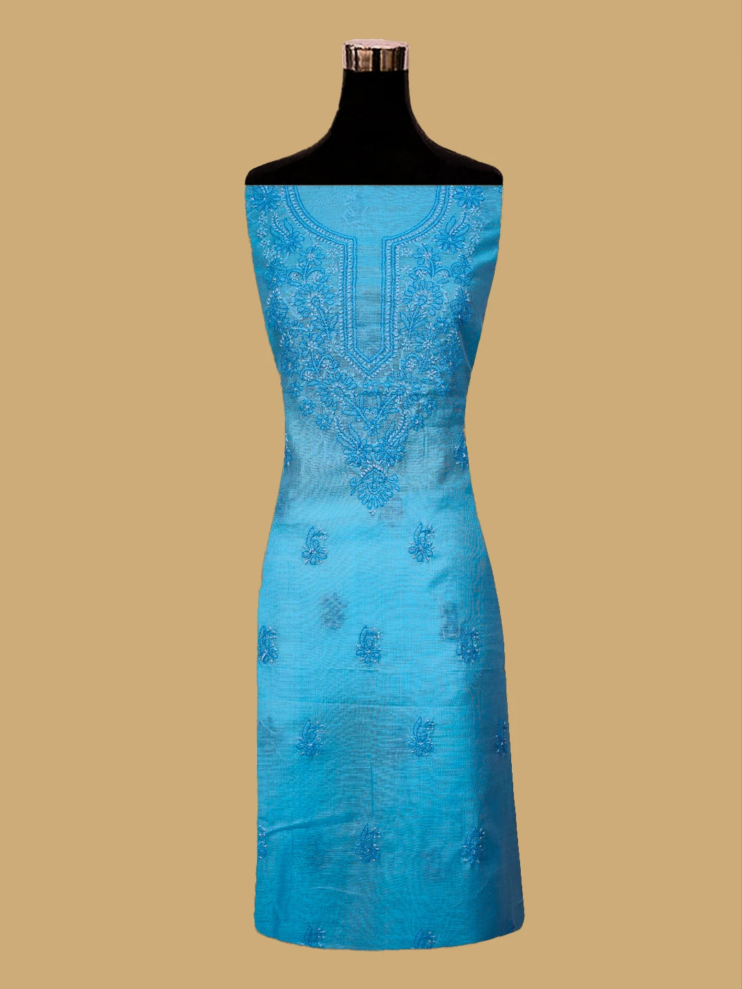 Ada Hand Embroidered Dodger Blue Chanderi Lucknowi Chikankari Unstitched Kurta Dupatta Set 01A726623