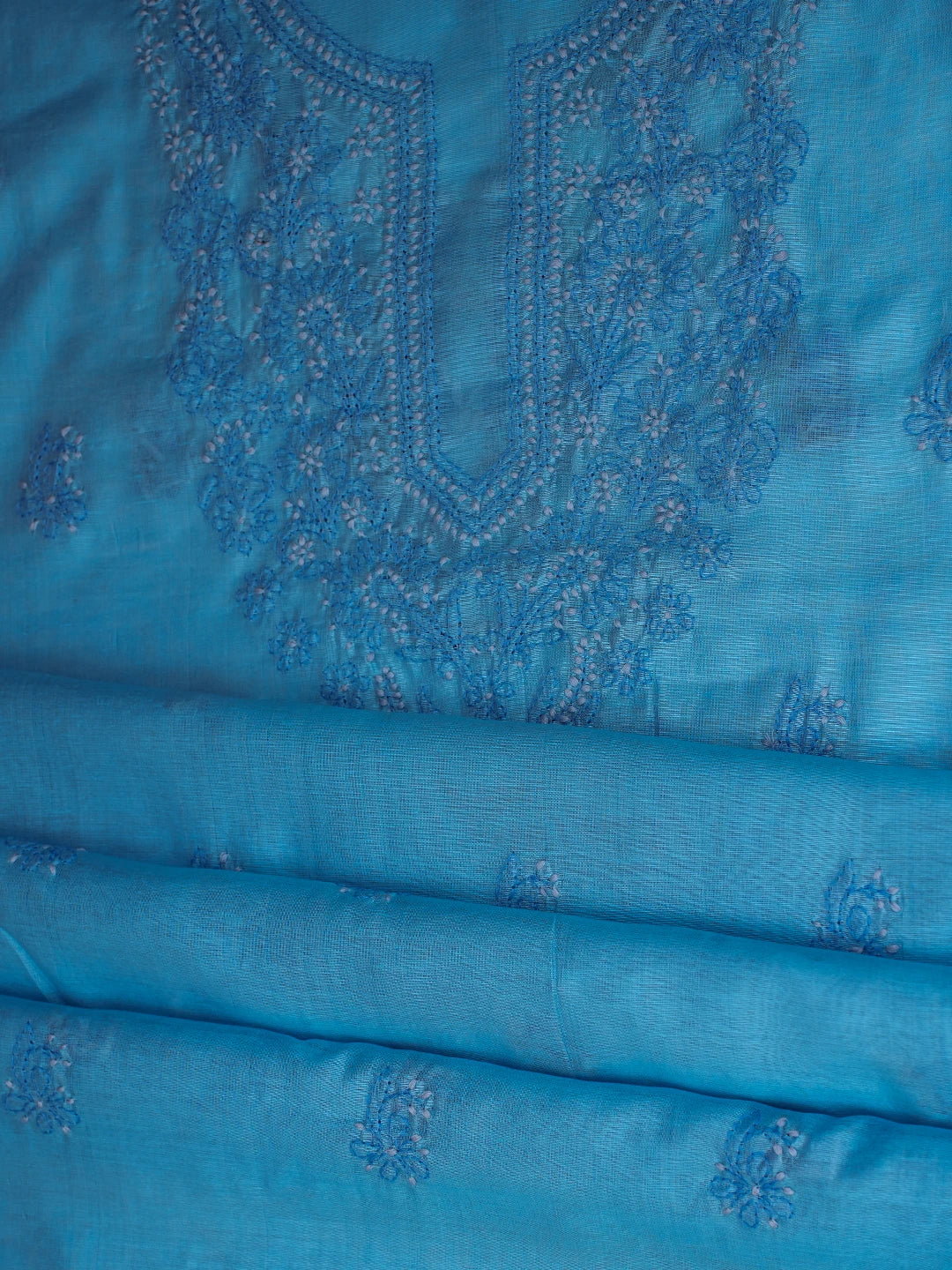 Ada Hand Embroidered Dodger Blue Chanderi Lucknowi Chikankari Unstitched Kurta Dupatta Set 01A726623