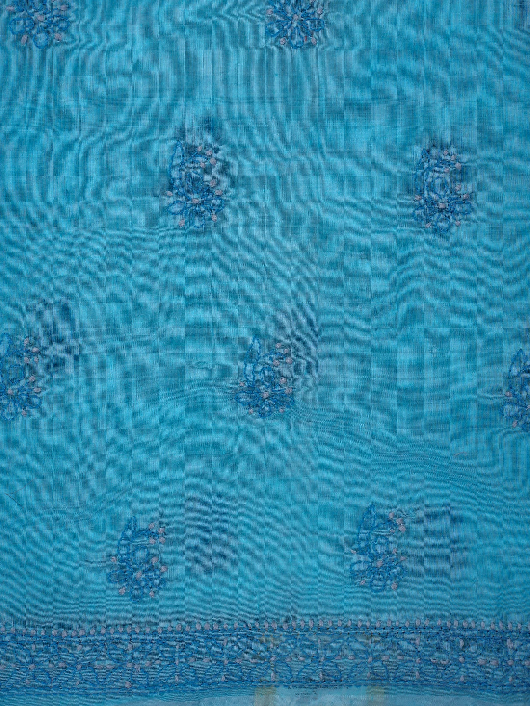 Ada Hand Embroidered Dodger Blue Chanderi Lucknowi Chikankari Unstitched Kurta Dupatta Set 01A726623