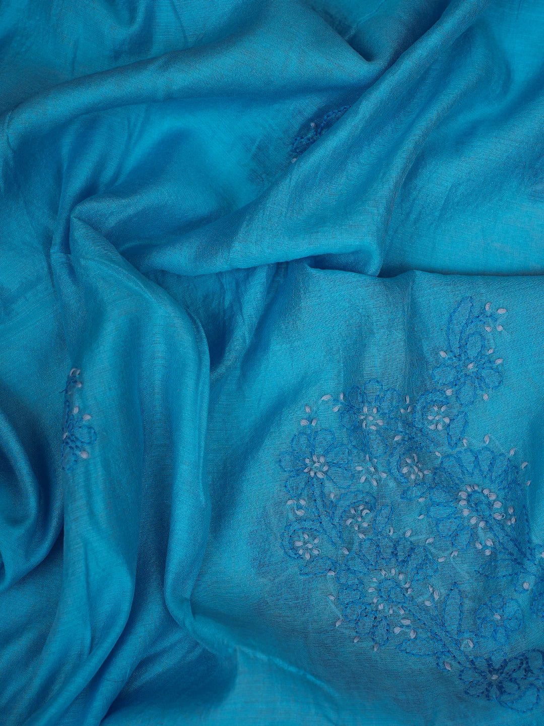 Ada Hand Embroidered Dodger Blue Chanderi Lucknowi Chikankari Unstitched Kurta Dupatta Set 01A726623