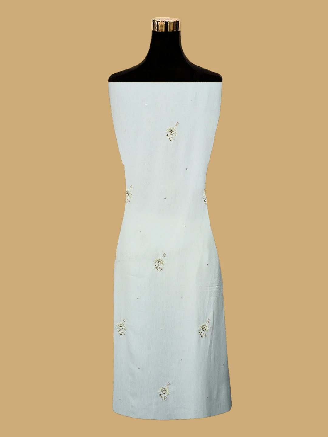 Ada Hand Embroidered Smoke White Modal Lucknowi Chikankari Unstitched Kurta Dupatta Set With Cutdana Work 01A392267