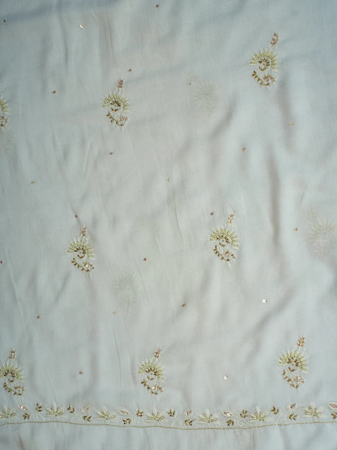 Ada Hand Embroidered Smoke White Modal Lucknowi Chikankari Unstitched Kurta Dupatta Set With Cutdana Work 01A392267