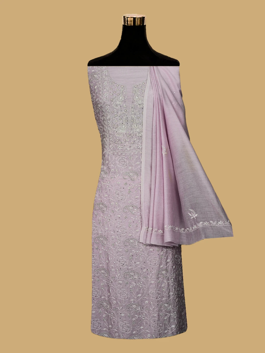 Ada Hand Embroidered Lavender Muslin Lucknowi Chikankari Unstitched Kurta Dupatta Set With Cutdana Work 01A528570