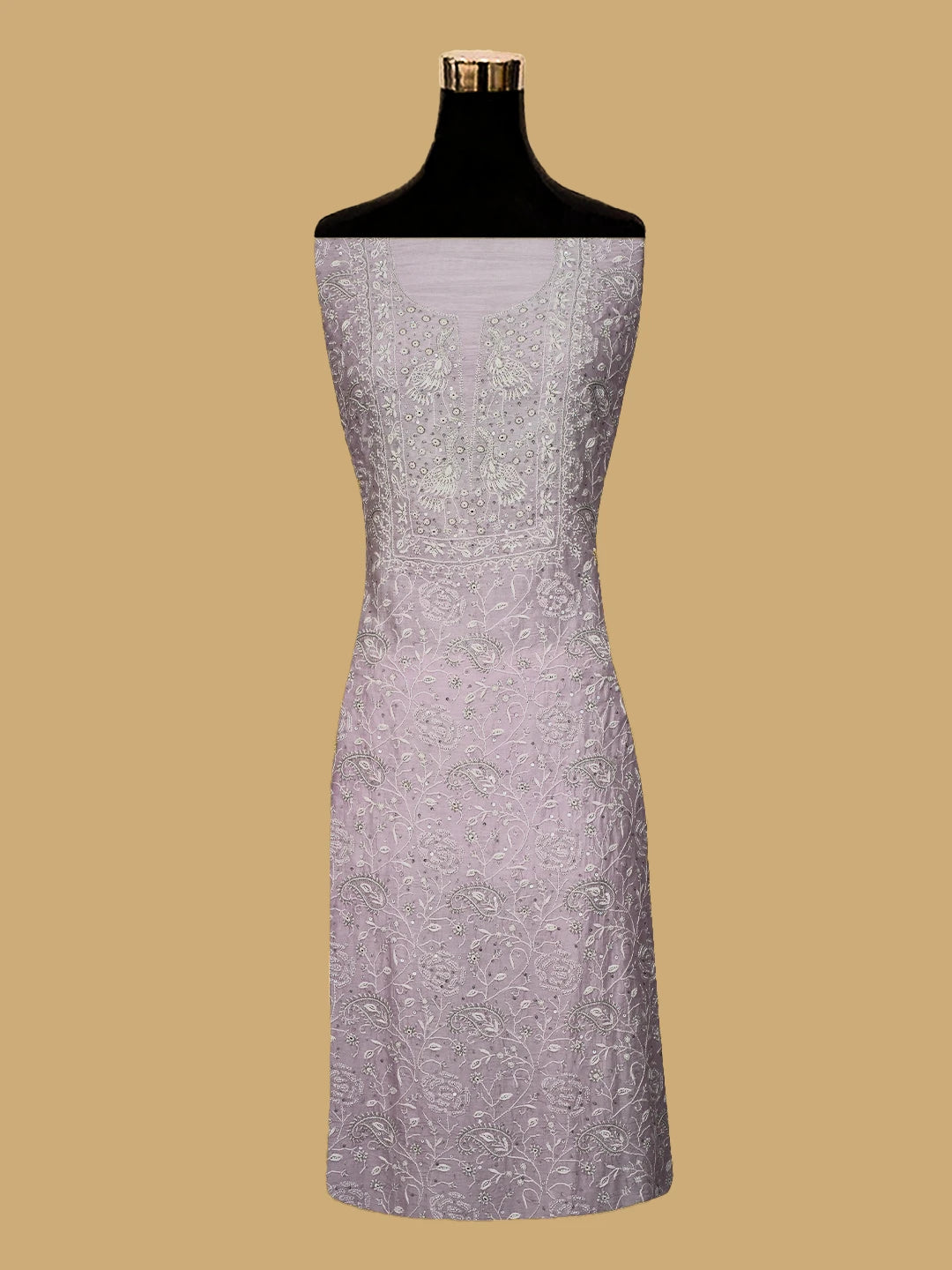 Ada Hand Embroidered Lavender Muslin Lucknowi Chikankari Unstitched Kurta Dupatta Set With Cutdana Work 01A528570