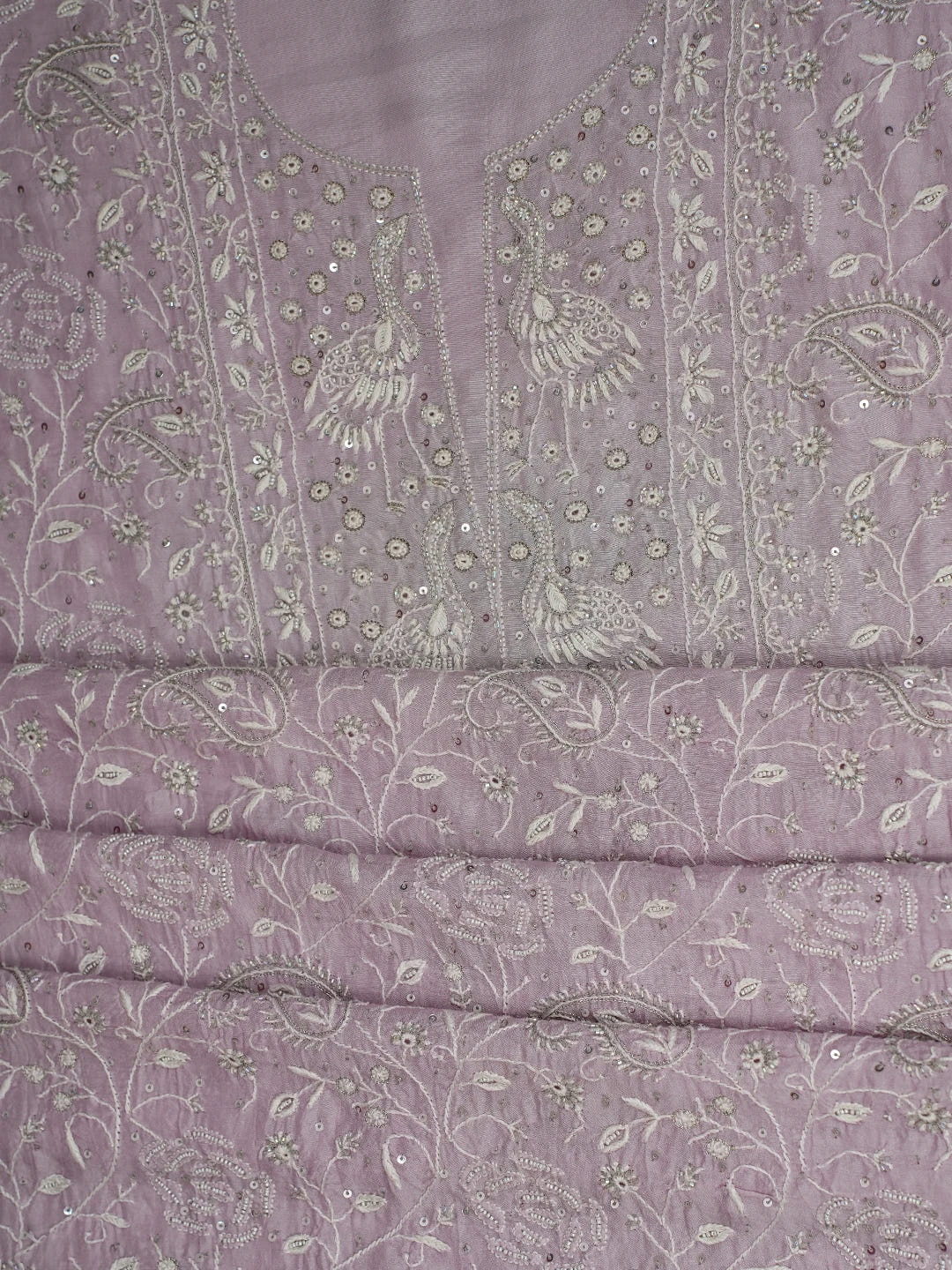 Ada Hand Embroidered Lavender Muslin Lucknowi Chikankari Unstitched Kurta Dupatta Set With Cutdana Work 01A528570