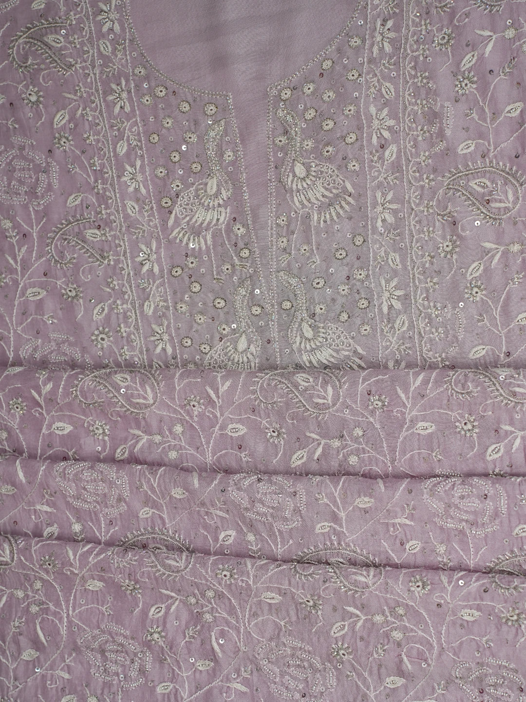 Ada Hand Embroidered Lavender Muslin Lucknowi Chikankari Unstitched Kurta Dupatta Set With Cutdana Work 01A528570