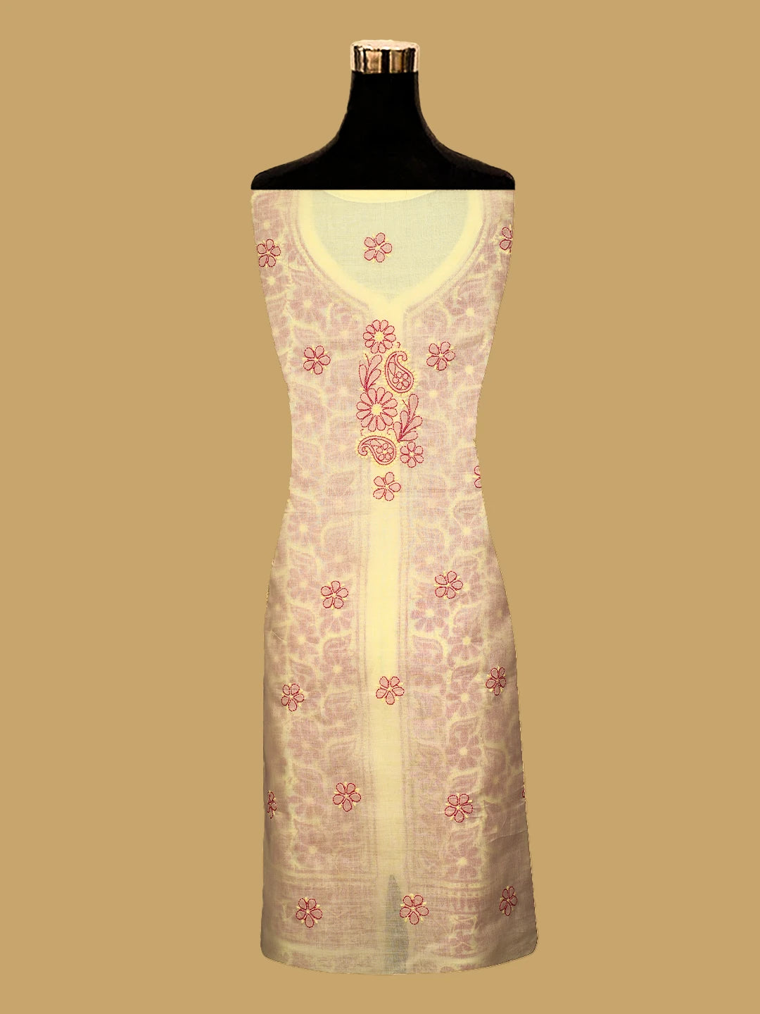 Ada Hand Embroidered Lemon Cotton Lucknowi Chikankari Unstitched Suit Piece 01A214008