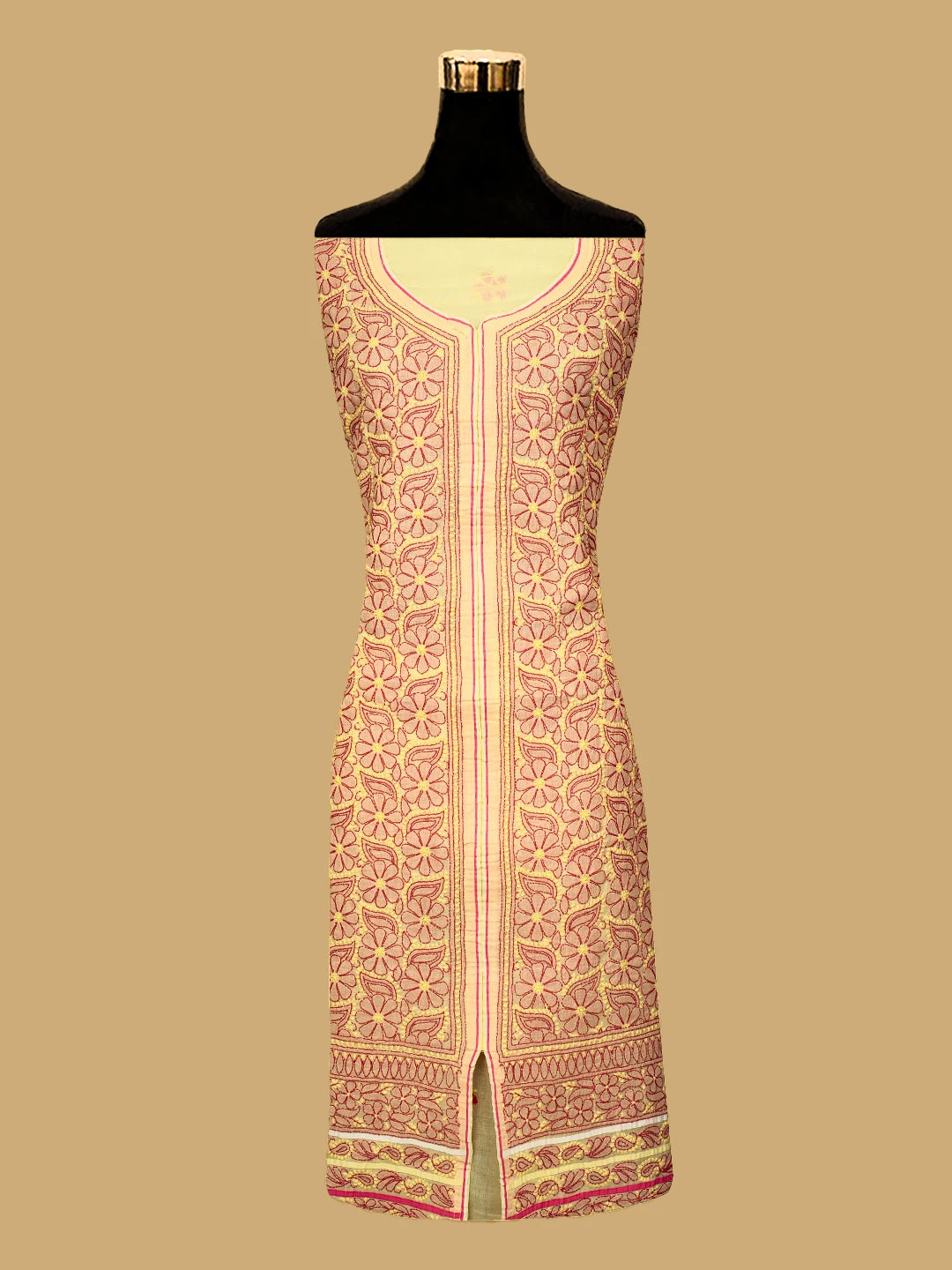 Ada Hand Embroidered Lemon Cotton Lucknowi Chikankari Unstitched Suit Piece 01A214008