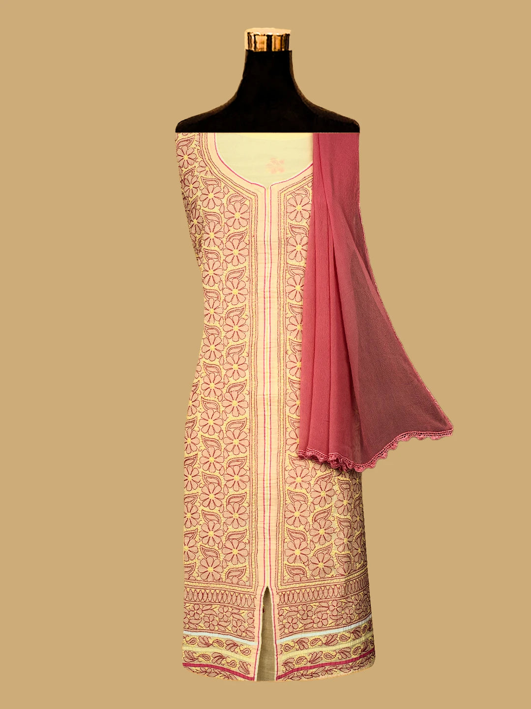 Ada Hand Embroidered Lemon Cotton Lucknowi Chikankari Unstitched Suit Piece 01A214008