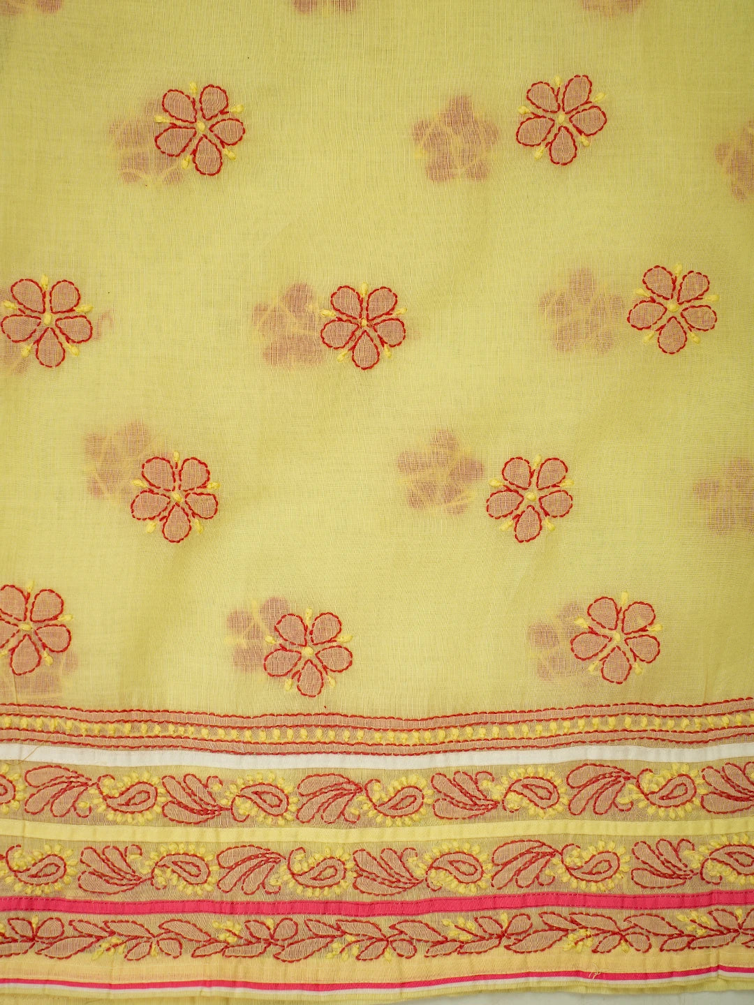 Ada Hand Embroidered Lemon Cotton Lucknowi Chikankari Unstitched Suit Piece 01A214008