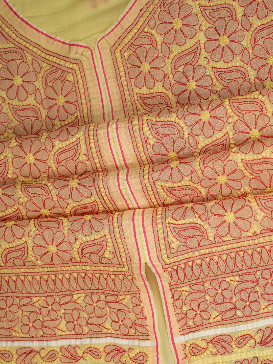 Ada Hand Embroidered Lemon Cotton Lucknowi Chikankari Unstitched Suit Piece 01A214008