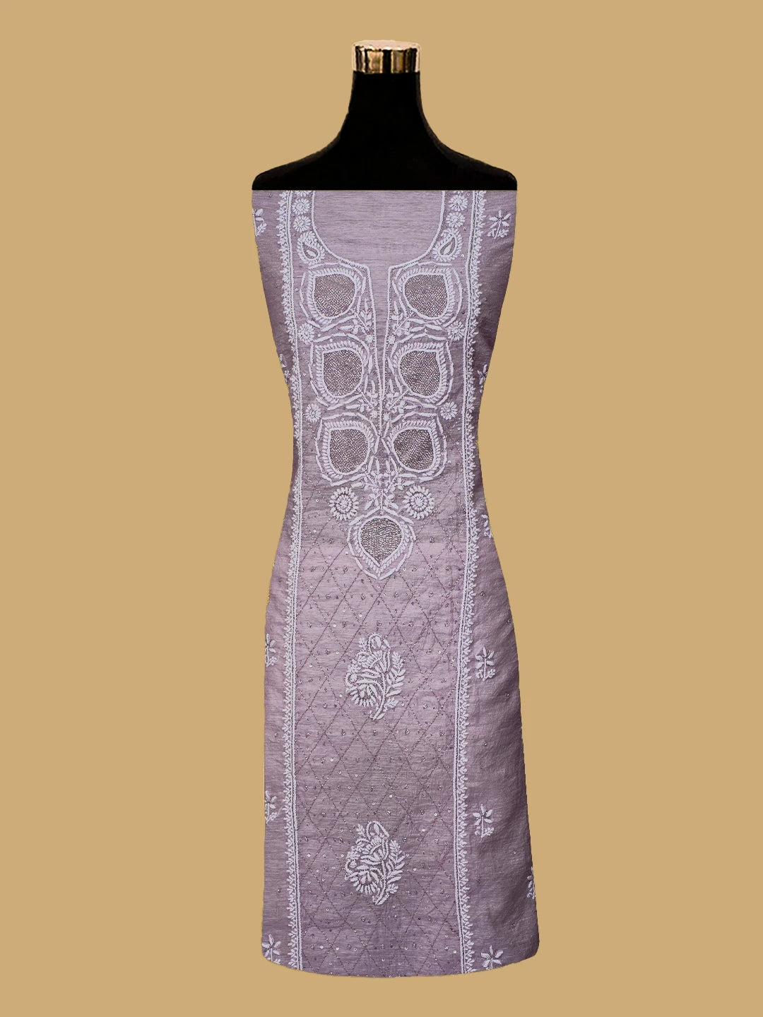 Ada Hand Embroidered Chanderi Mauve Lucknowi Chikankari Unstitched Suit Piece With Cutdana Work 01A725376