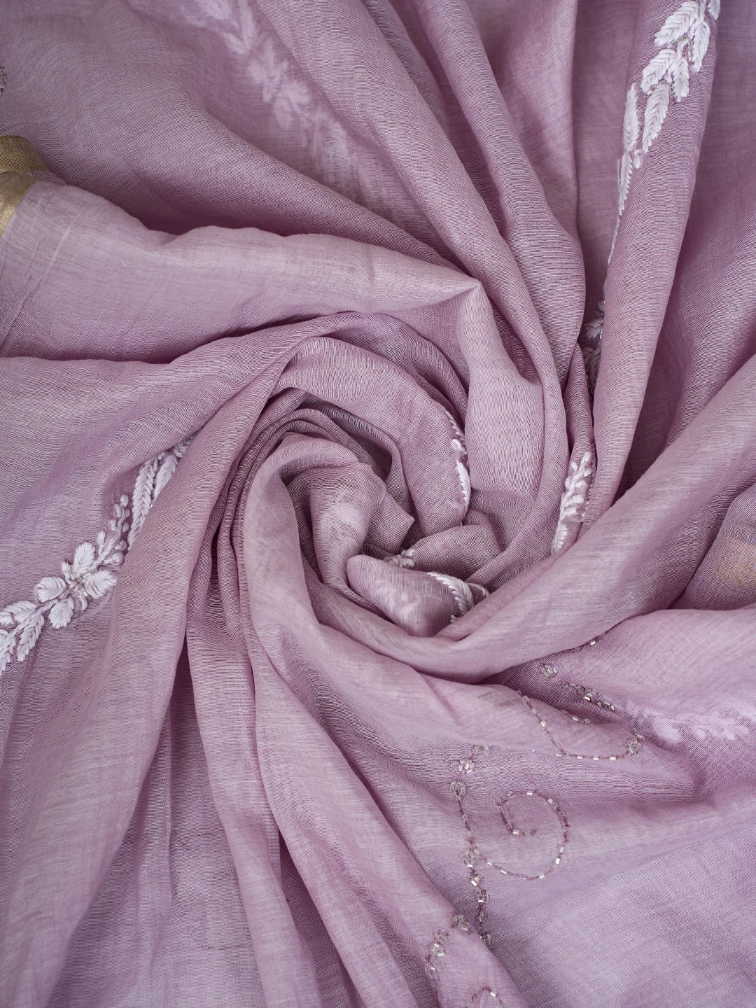 Ada Hand Embroidered Chanderi Mauve Lucknowi Chikankari Unstitched Suit Piece With Cutdana Work 01A725376