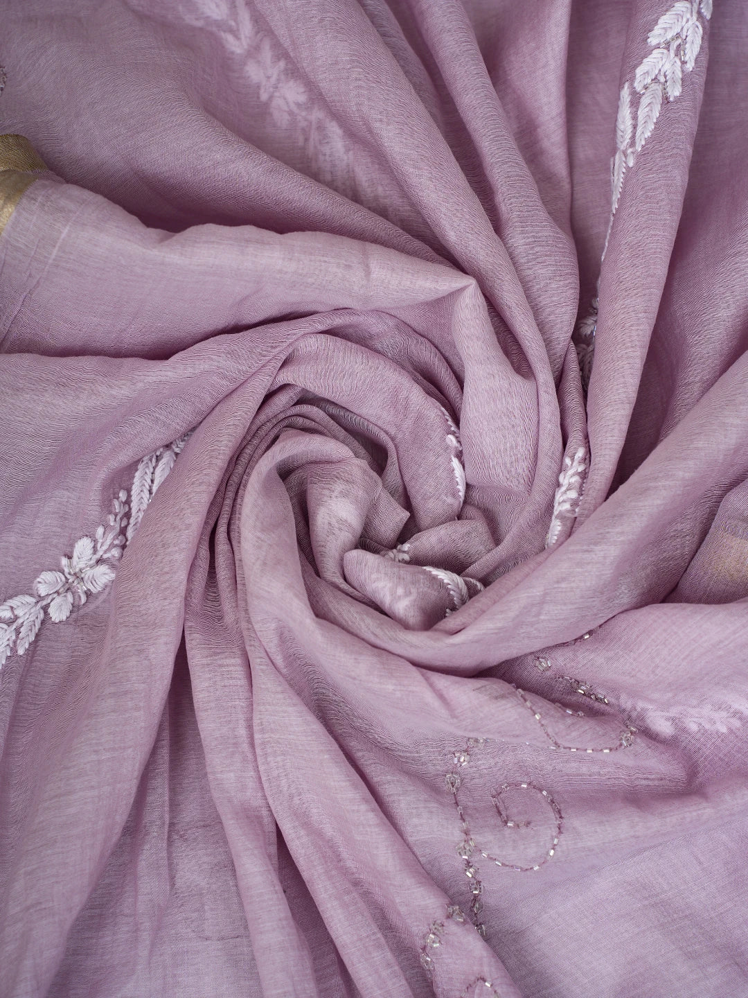 Ada Hand Embroidered Chanderi Mauve Lucknowi Chikankari Unstitched Suit Piece With Cutdana Work 01A725376