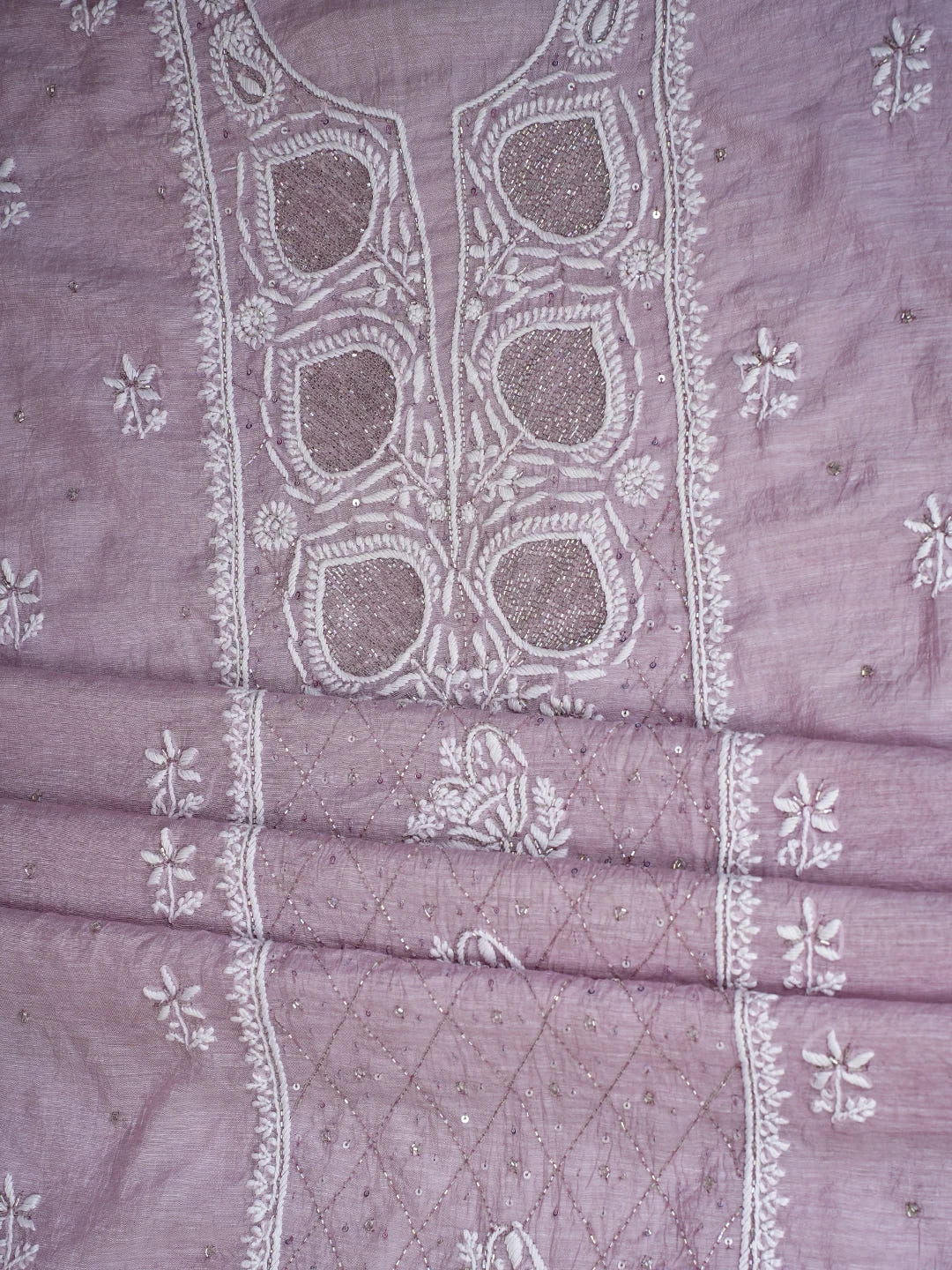 Ada Hand Embroidered Chanderi Mauve Lucknowi Chikankari Unstitched Suit Piece With Cutdana Work 01A725376