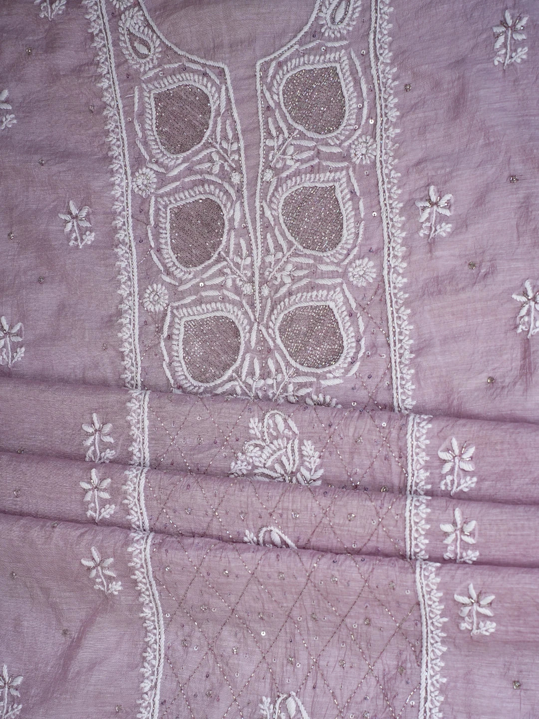 Ada Hand Embroidered Chanderi Mauve Lucknowi Chikankari Unstitched Suit Piece With Cutdana Work 01A725376
