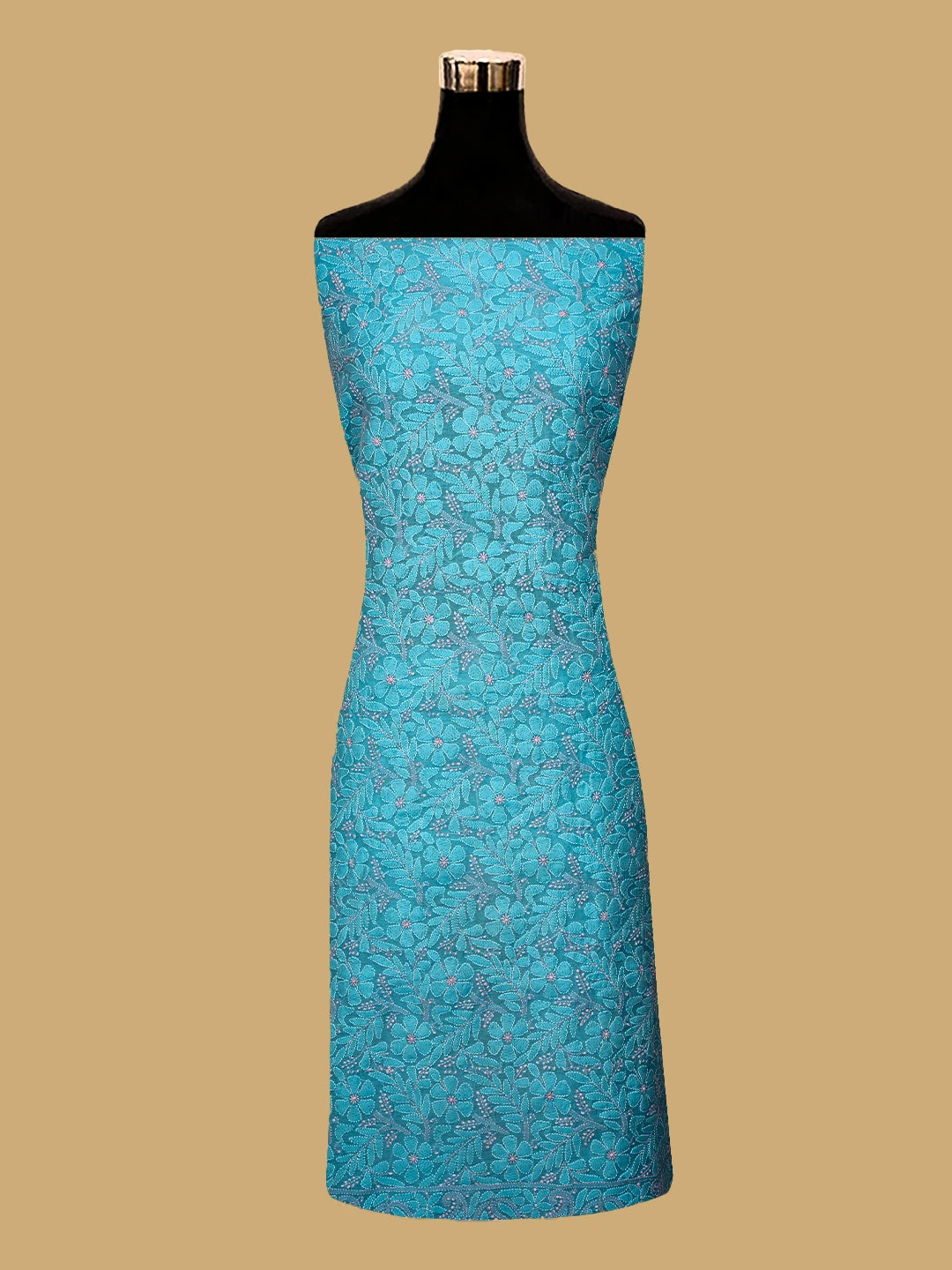 Ada Hand Embroidered  Blue Chanderi Lucknowi Chikankari Unstitched Kurta Dupatta Set 01A710979