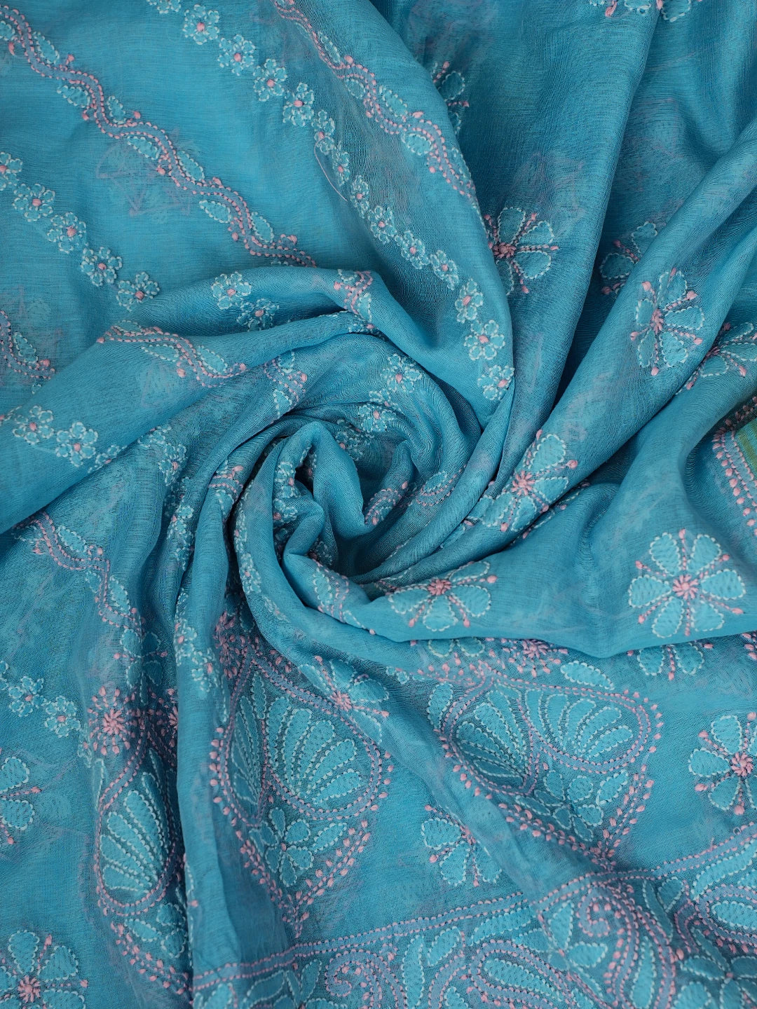 Ada Hand Embroidered  Blue Chanderi Lucknowi Chikankari Unstitched Kurta Dupatta Set 01A710979