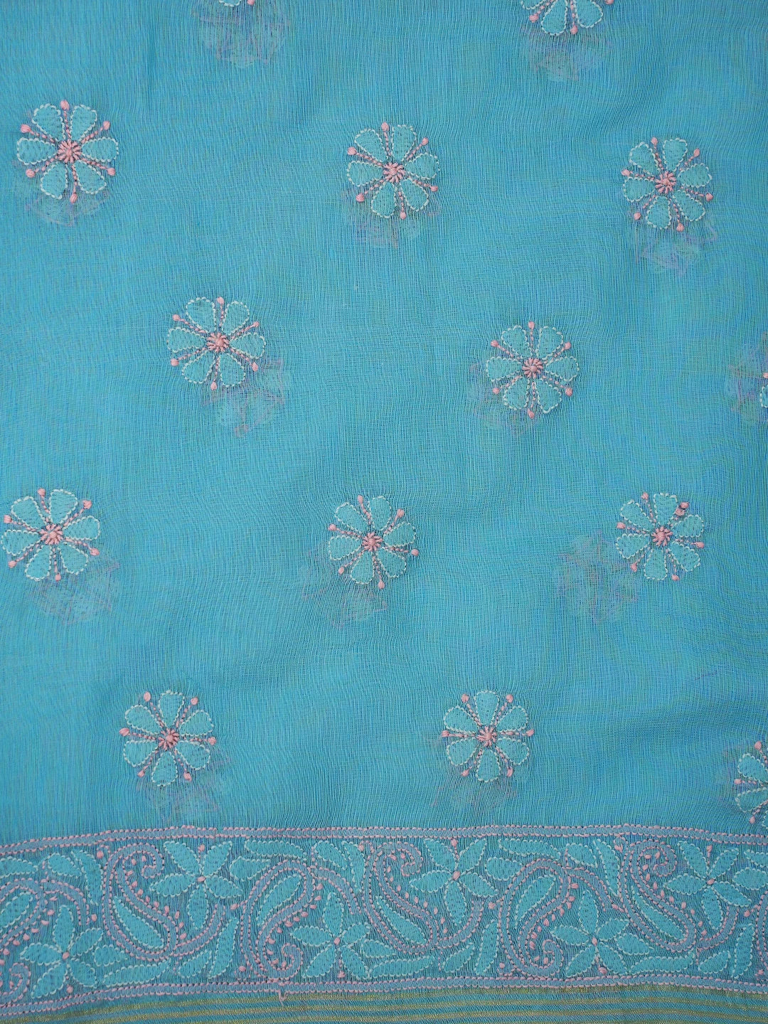 Ada Hand Embroidered  Blue Chanderi Lucknowi Chikankari Unstitched Kurta Dupatta Set 01A710979