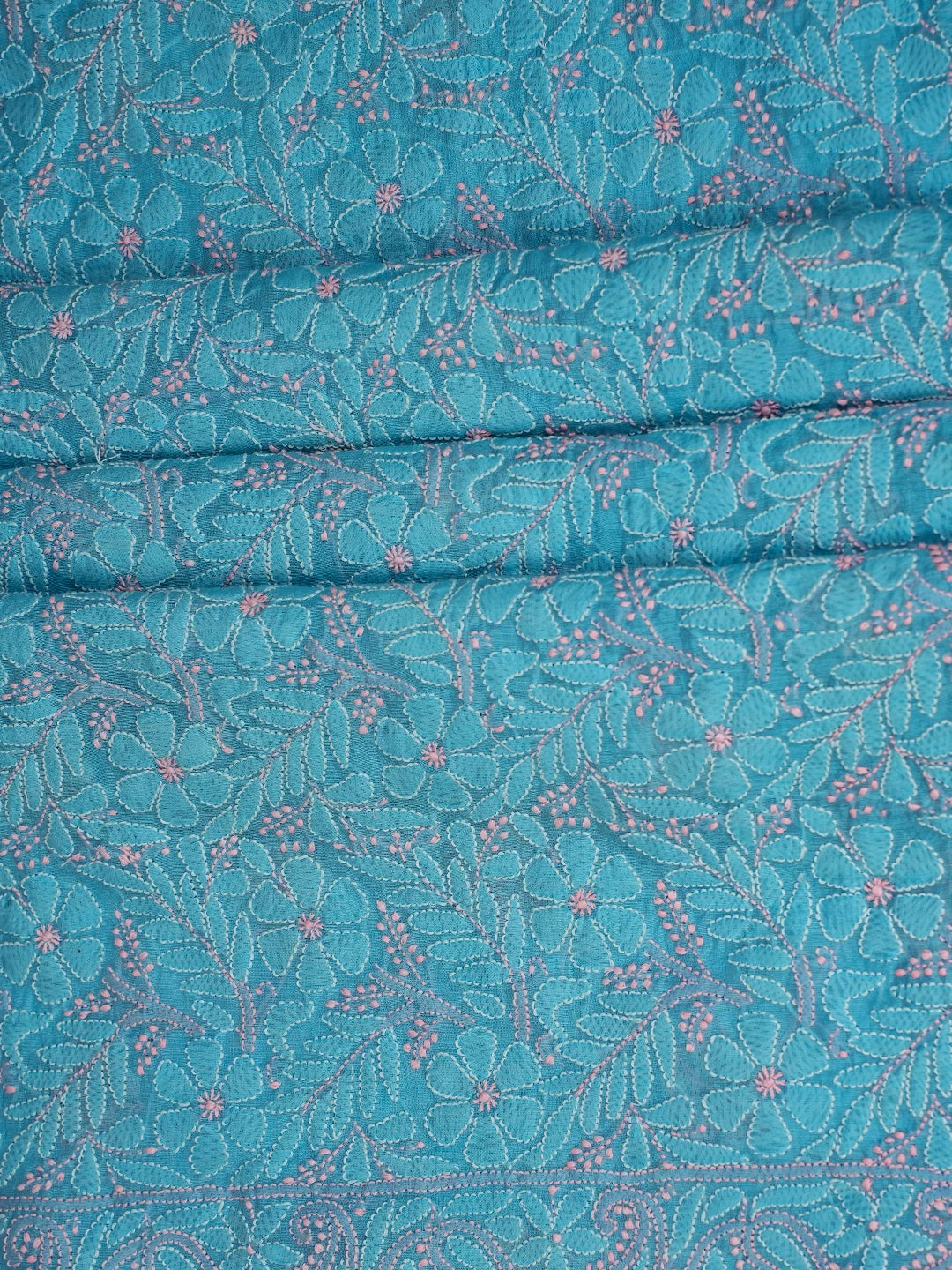 Ada Hand Embroidered  Blue Chanderi Lucknowi Chikankari Unstitched Kurta Dupatta Set 01A710979