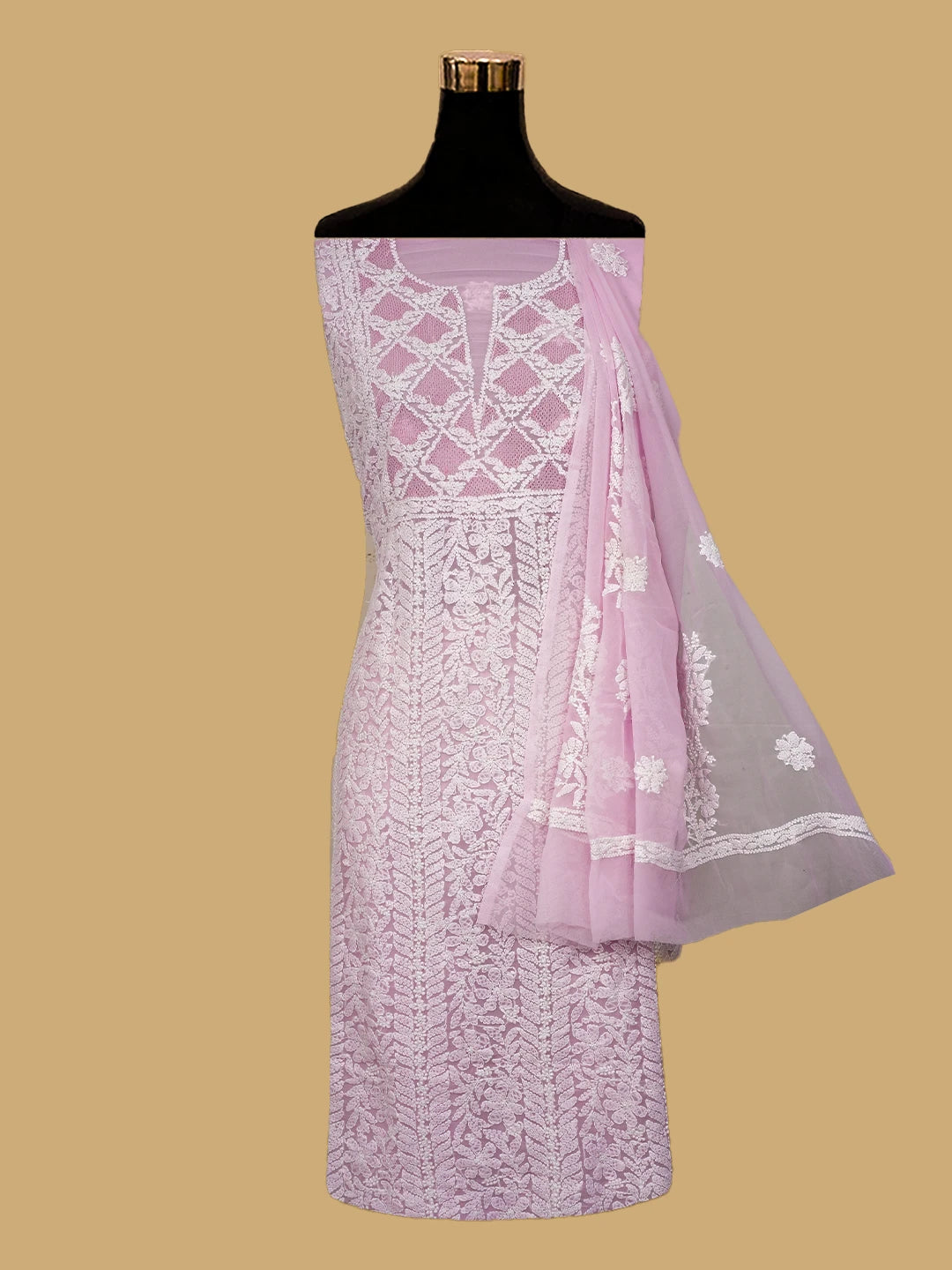 Ada Hand Embroidered Pink Georgette Lucknowi Chikankari Unstitched Suit Piece 01A696674