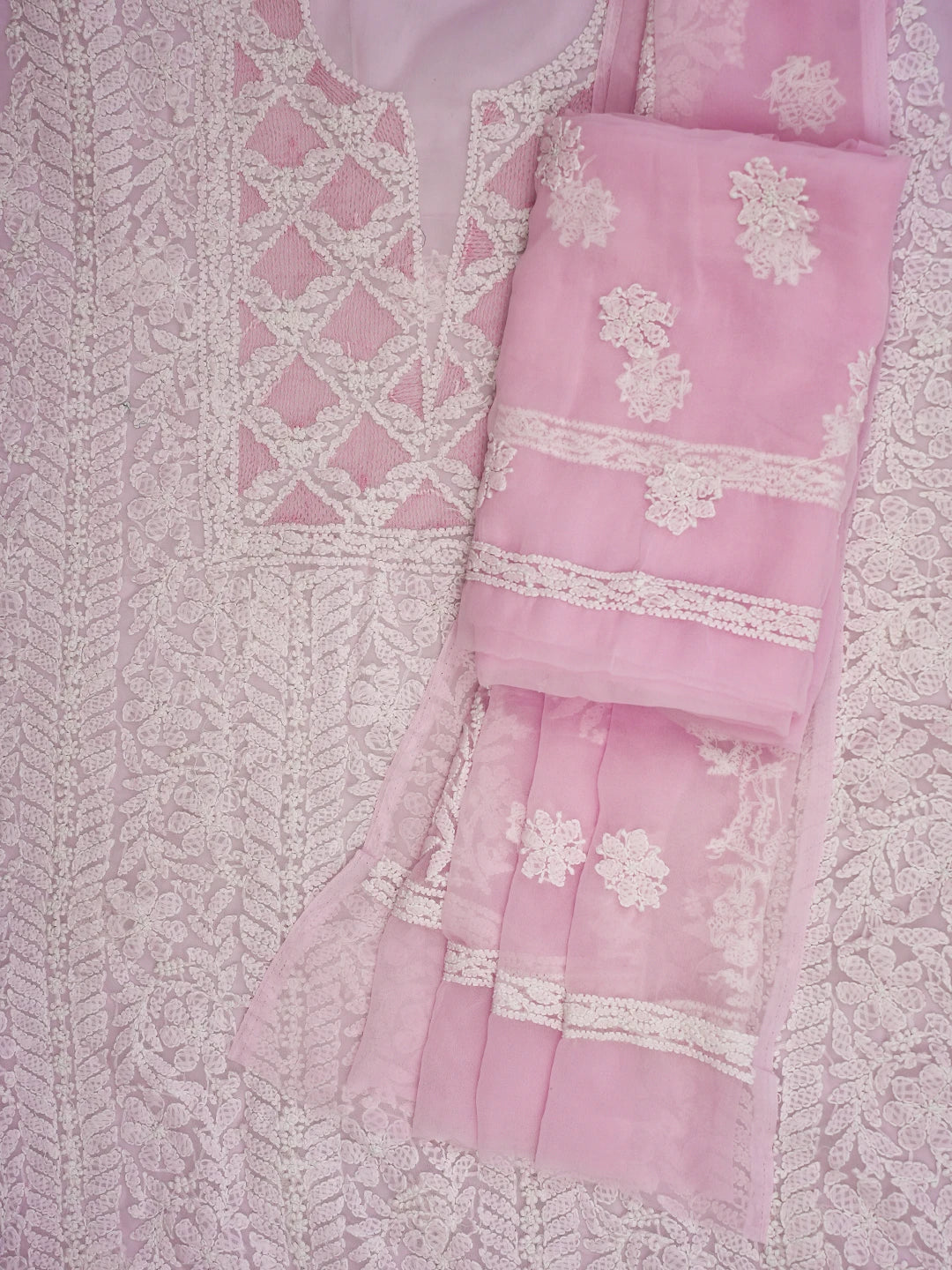 Ada Hand Embroidered Pink Georgette Lucknowi Chikankari Unstitched Suit Piece 01A696674