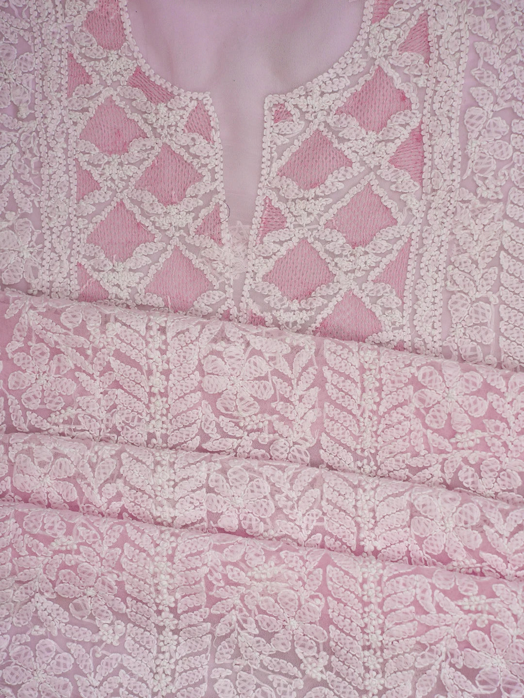 Ada Hand Embroidered Pink Georgette Lucknowi Chikankari Unstitched Suit Piece 01A696674
