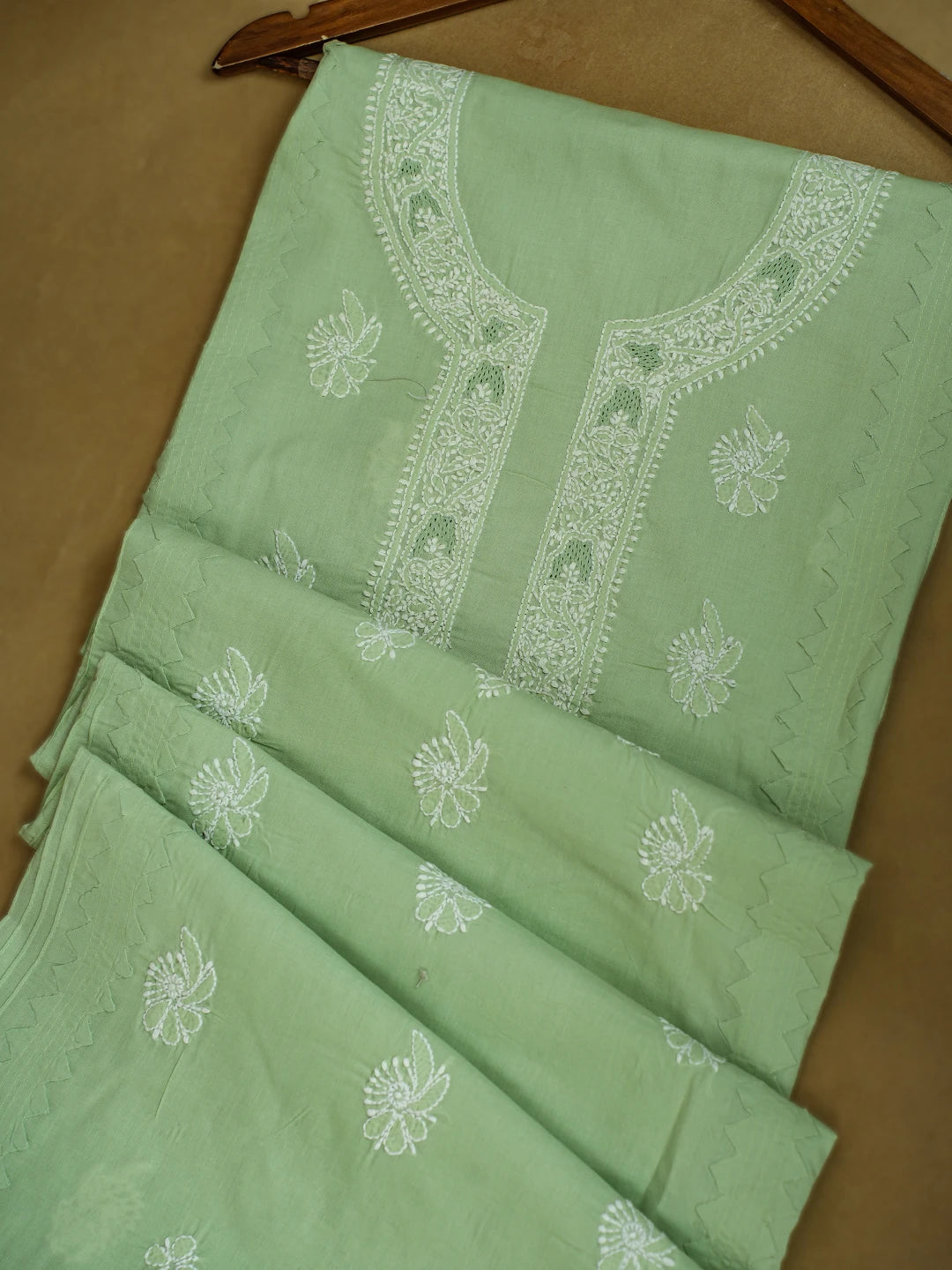 Ada Hand Embroidered Light Pastel Green Cotton Lucknowi Chikankari Unstitched Men's Kurta Piece 01A706038