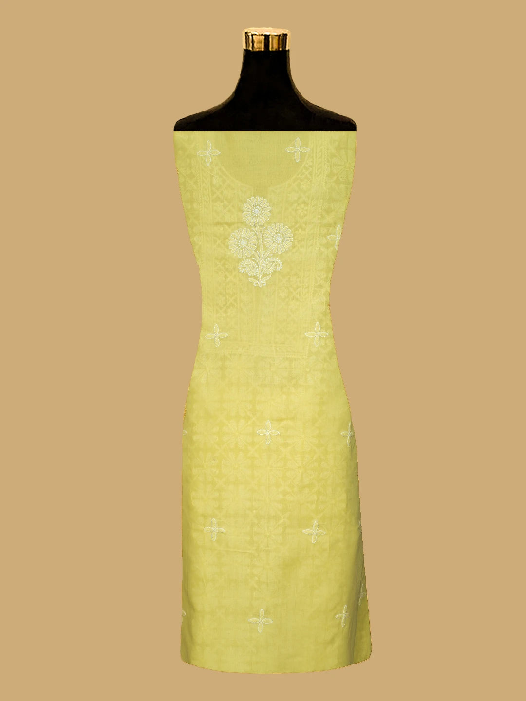 Ada Hand Embroidered Yellow Cotton Lucknowi Chikankari Unstitched Kurta Piece 01A724515