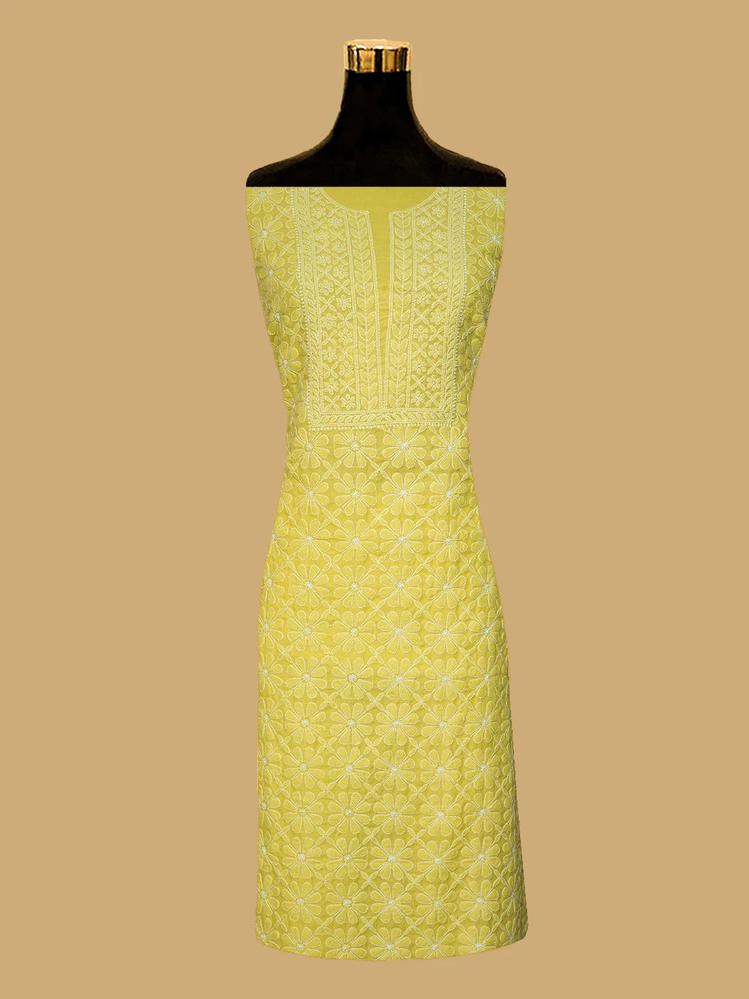 Ada Hand Embroidered Yellow Cotton Lucknowi Chikankari Unstitched Kurta Piece 01A724515