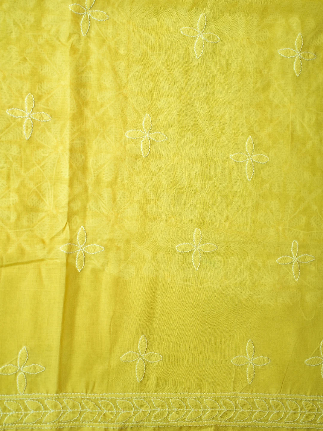 Ada Hand Embroidered Yellow Cotton Lucknowi Chikankari Unstitched Kurta Piece 01A724515