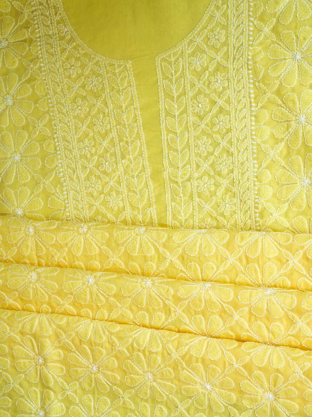 Ada Hand Embroidered Yellow Cotton Lucknowi Chikankari Unstitched Kurta Piece 01A724515