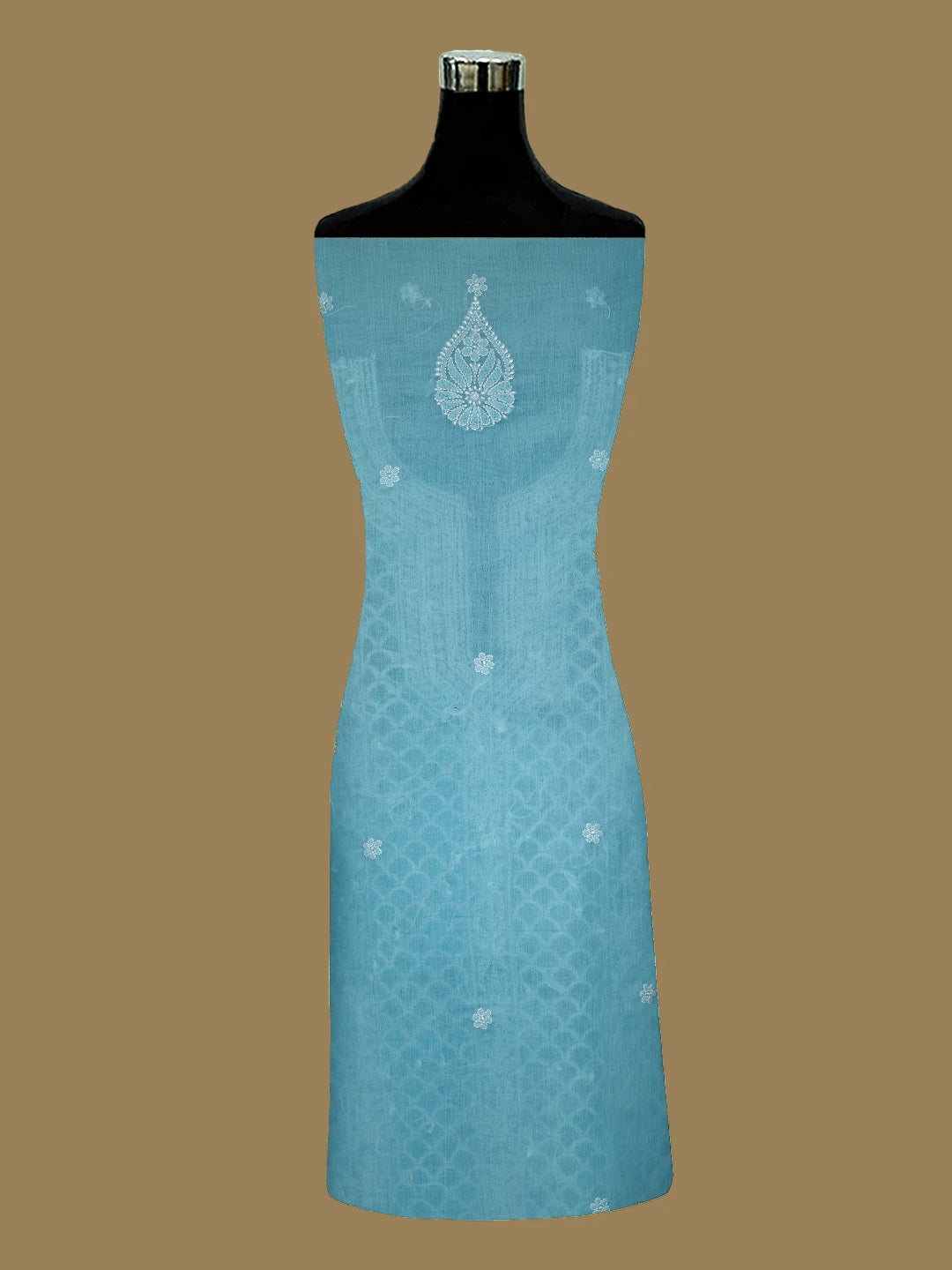 Ada Hand Embroidered Blue Cotton Lucknowi Chikankari Unstitched Kurta Piece 01A724505