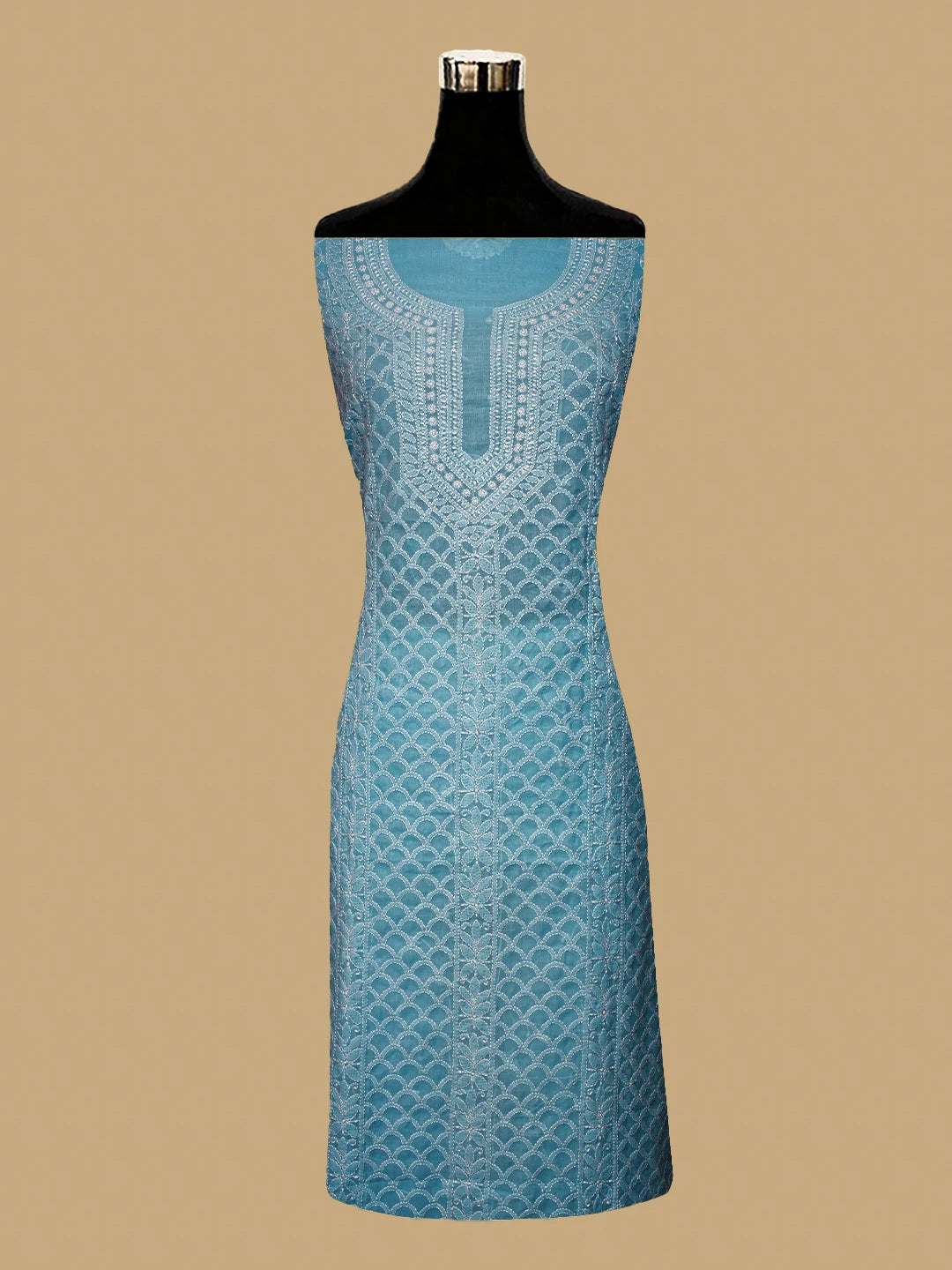 Ada Hand Embroidered Blue Cotton Lucknowi Chikankari Unstitched Kurta Piece 01A724505