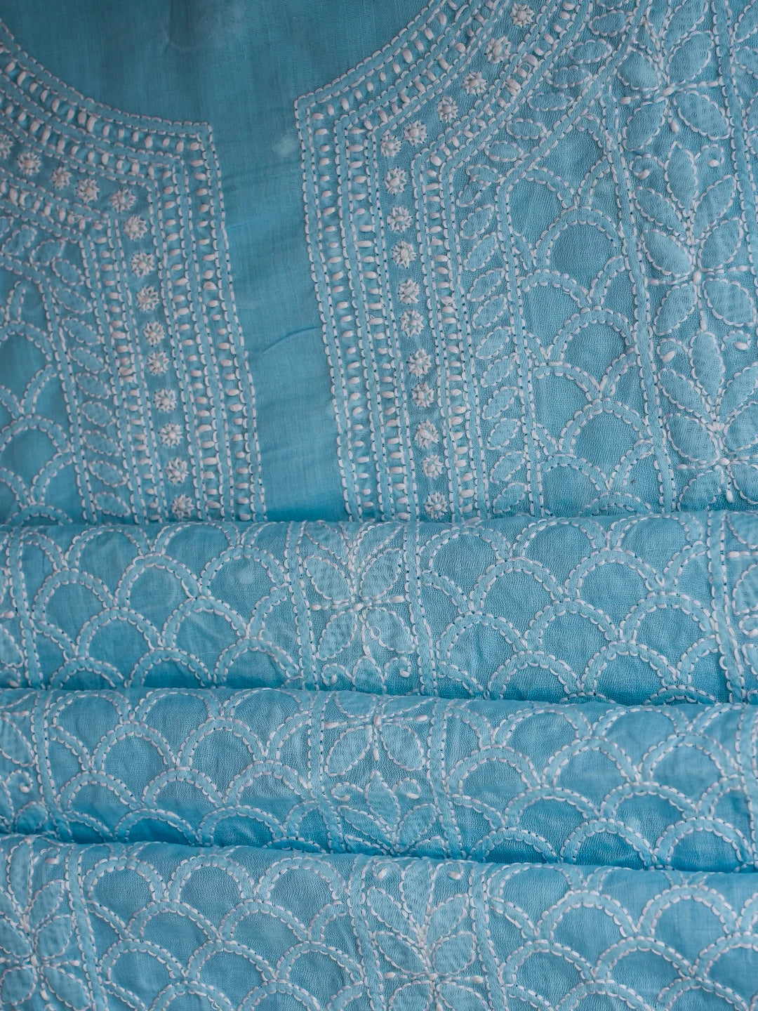 Ada Hand Embroidered Blue Cotton Lucknowi Chikankari Unstitched Kurta Piece 01A724505