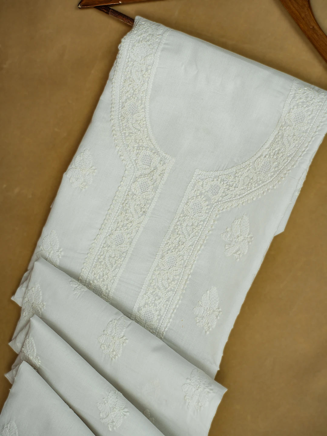 Ada Hand Embroidered White Cotton Lucknowi Chikankari Unstitched Men's Kurta Piece 01A706061