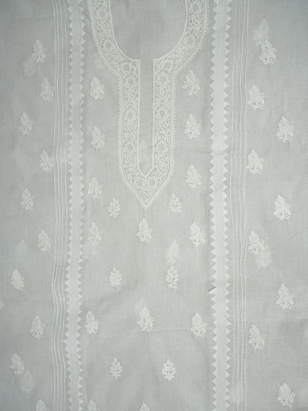 Ada Hand Embroidered White Cotton Lucknowi Chikankari Unstitched Men's Kurta Piece 01A706061
