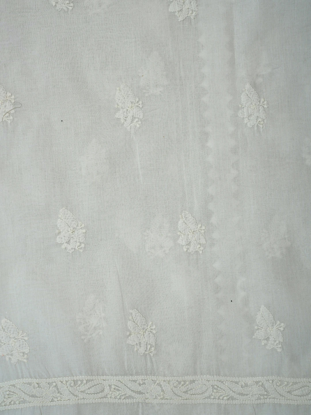 Ada Hand Embroidered White Cotton Lucknowi Chikankari Unstitched Men's Kurta Piece 01A706061