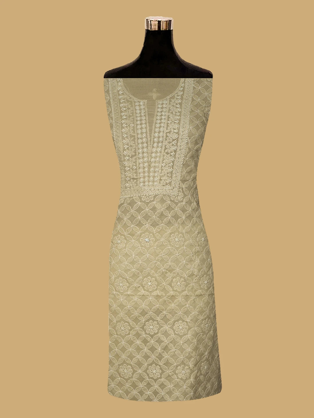 Ada Hand Embroidered Fawn Cotton Lucknowi Chikankari Unstitched Kurta Piece 01A724497