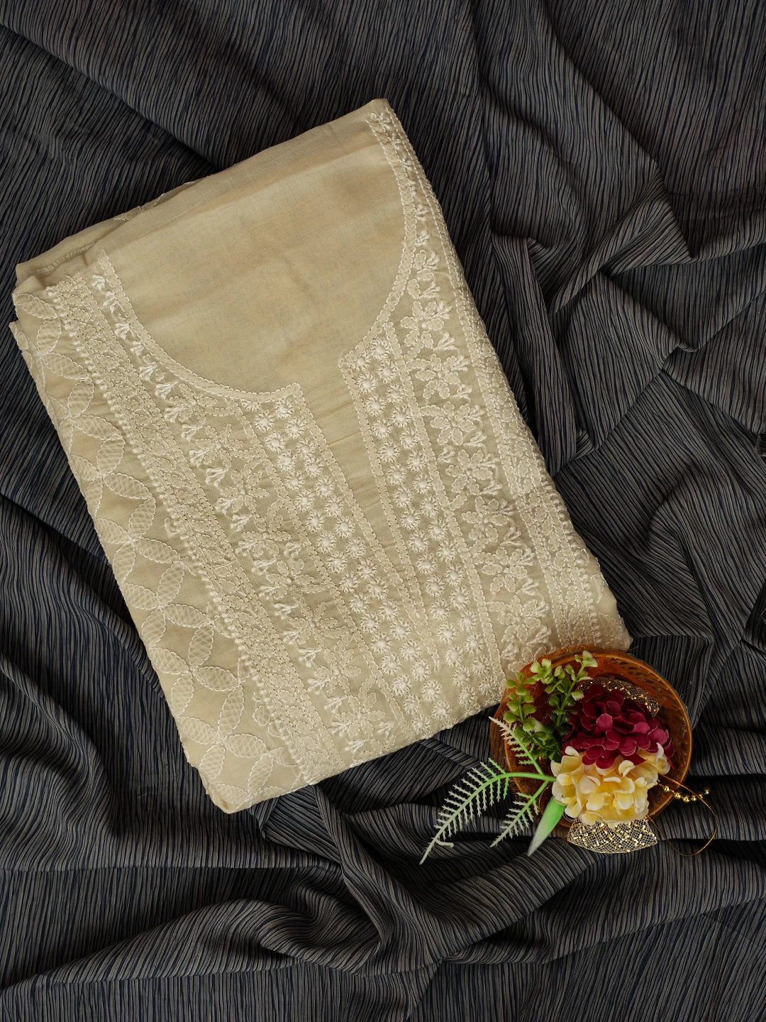 Ada Hand Embroidered Fawn Cotton Lucknowi Chikankari Unstitched Kurta Piece 01A724497