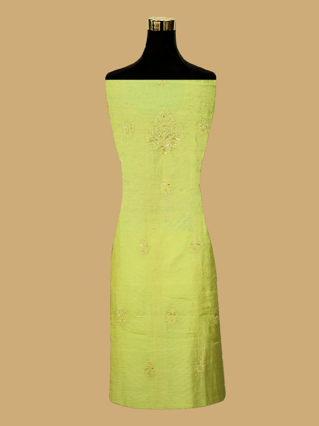 Ada Hand Embroidered Lemon Yellow Chanderi Lucknowi Chikankari Unstitched Kurta Dupatta Set With Cutdana Work 01A610237