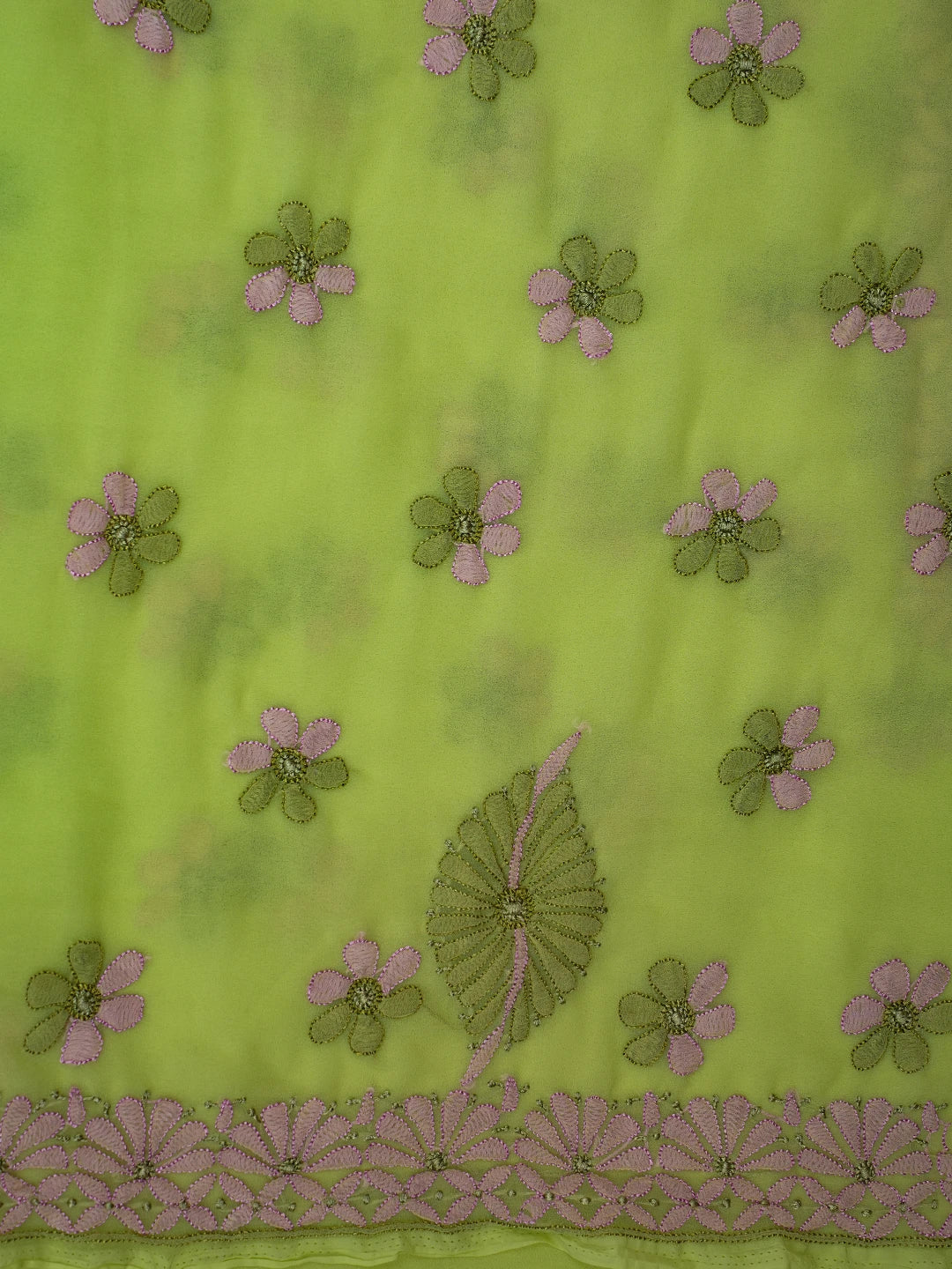 Ada Hand Embroidered Lime Green Georgette Lucknowi Chikankari Unstitched Suit Piece 01A726770