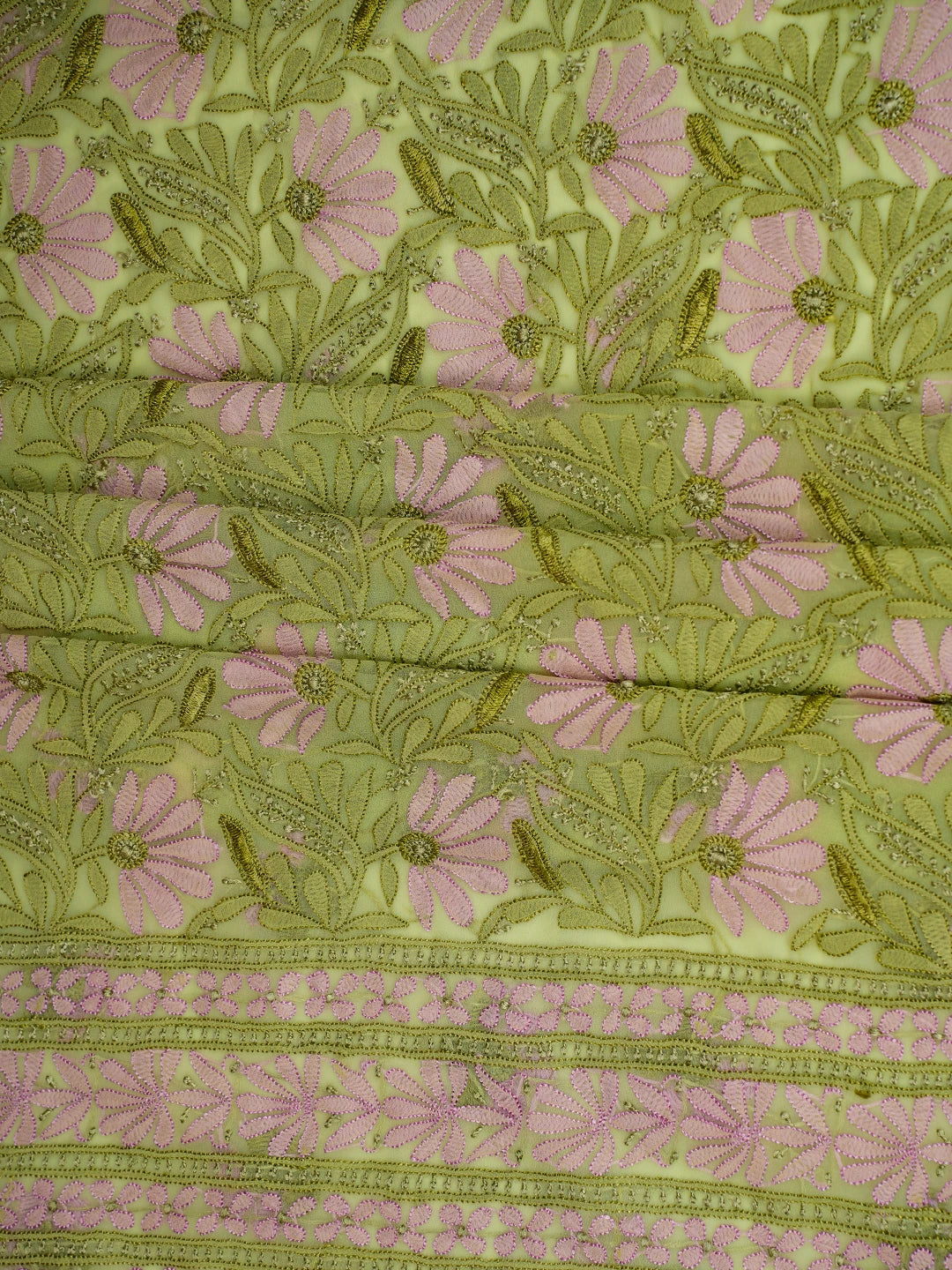 Ada Hand Embroidered Lime Green Georgette Lucknowi Chikankari Unstitched Suit Piece 01A726770